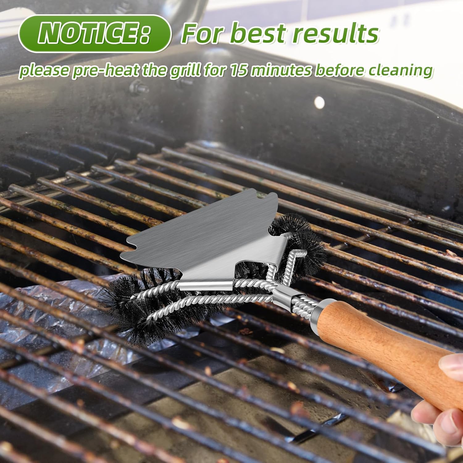 SUBEKYU Cepillo de parrilla para parrilla al aire libre, raspador de parrilla de barbacoa de 15.3 pulgadas, cepillo de limpieza para parrilla al