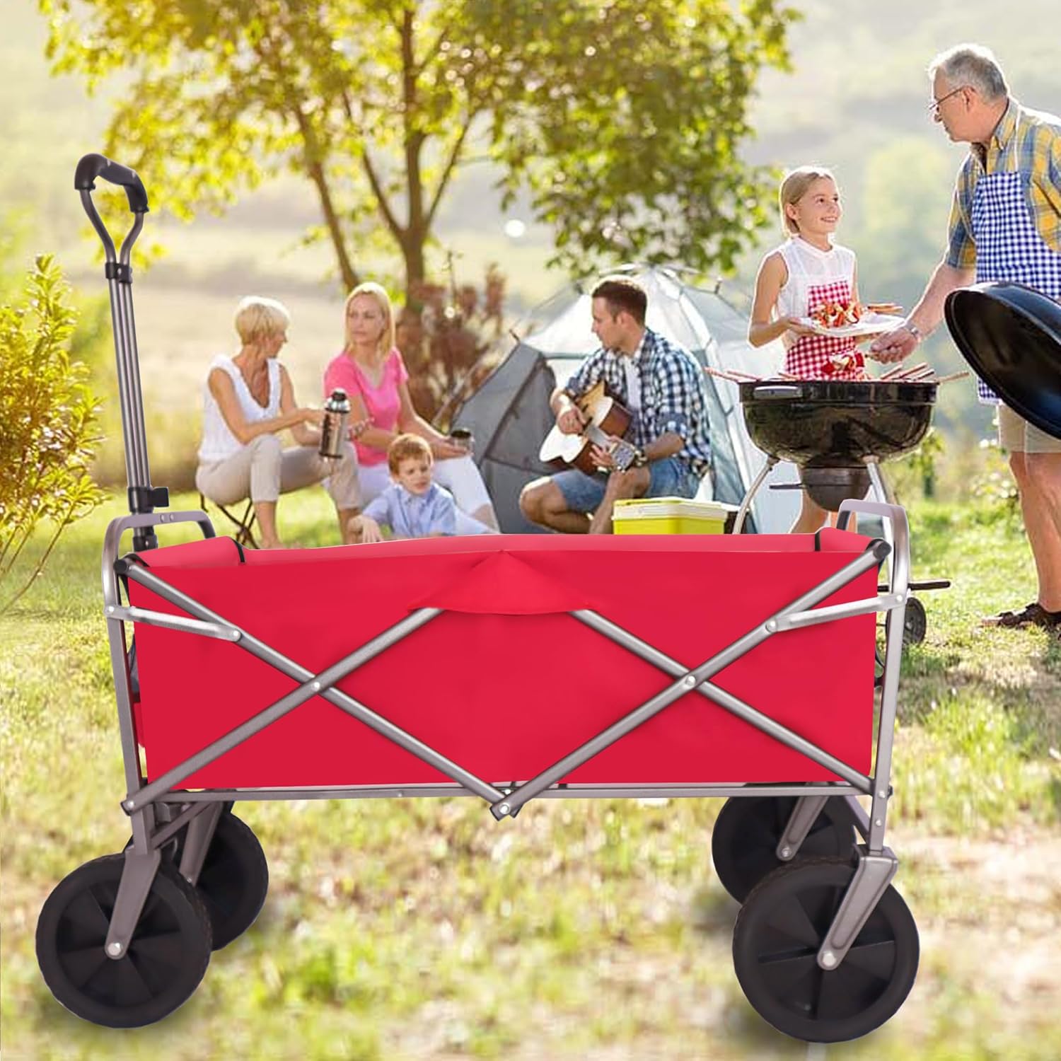 Carro plegable micro multiusos para jardín al aire libre, carrito plegable para acampar, rojo