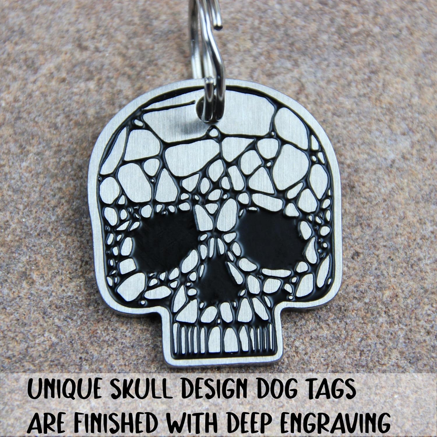 Etiquetas para perro grabadas para mascotas, etiqueta de identificación de perro personalizada con diseño de calavera, etiquetas de nombre de perro