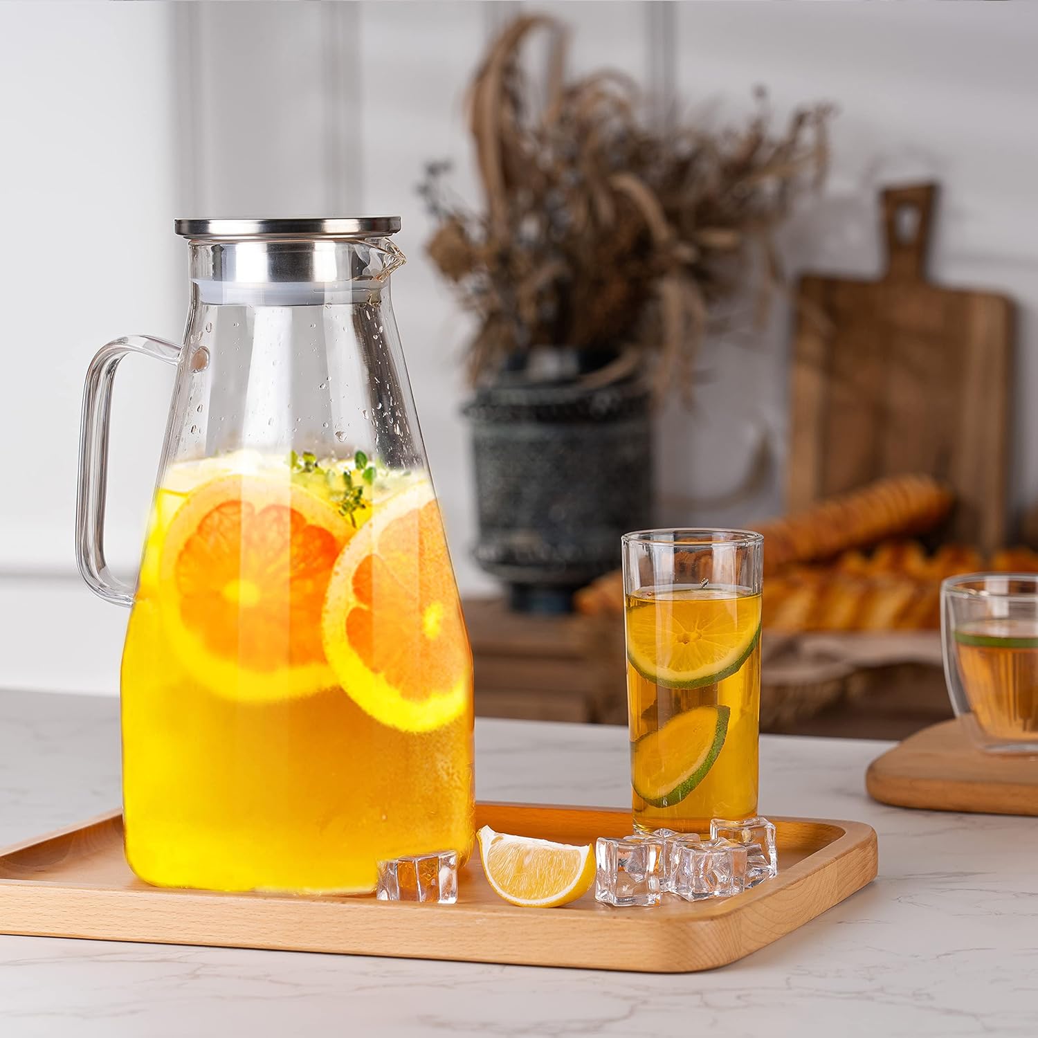 Jarra de vidrio de 3 cuartos de galón con tapa, 96 onzas, jarra de té helado, jugo, leche, café, limonada, cristalería de borosilicato, regalo de