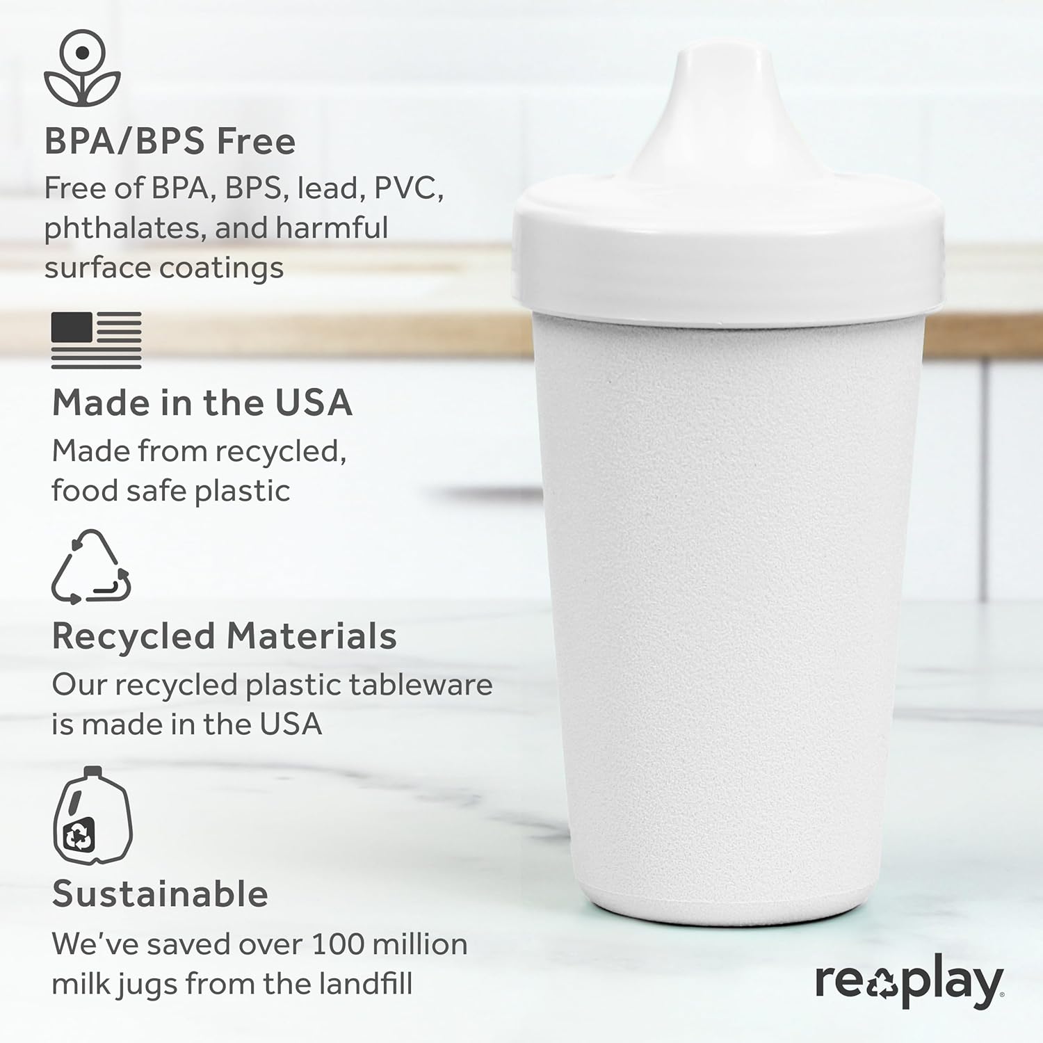 Re-Play – Vasos con tapa de 10 oz., hechos en EE.UU., para niños pequeños de 1 año en adelante, a prueba de derrames, aptos para lavavajillas y