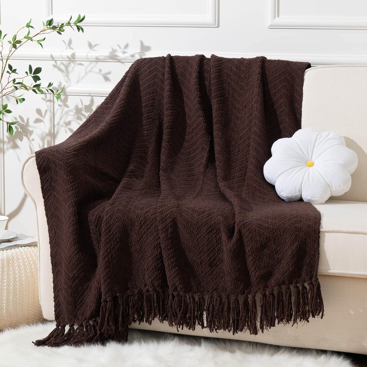 BATTILO HOME Manta marrón oscuro para sofá, súper suave y acogedora manta de chocolate cálido para cama individual, sala de estar, silla, cama,