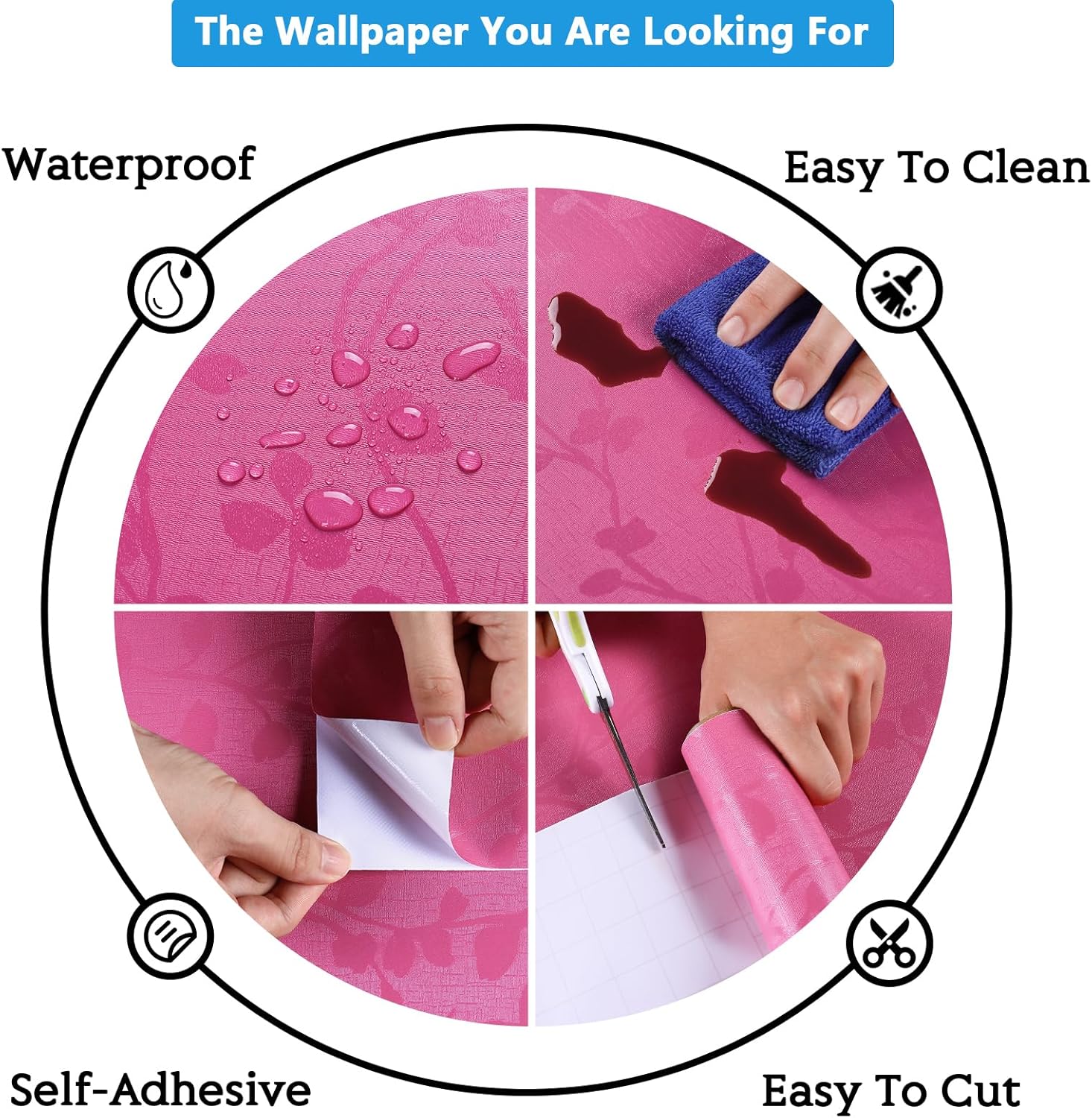 CRE8TIVE Papel tapiz de color rosa para pegar y despegar, papel adhesivo rosa sedoso para gabinetes, impermeable, autoadhesivo, extraíble, papel