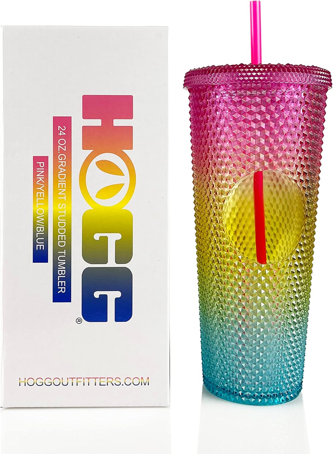 Hogg Vaso de 24 onzas con tapa y pajita, para bricolaje, personalizable con brillo o purpurina, vaso Venti texturizado reutilizable, aislamiento de