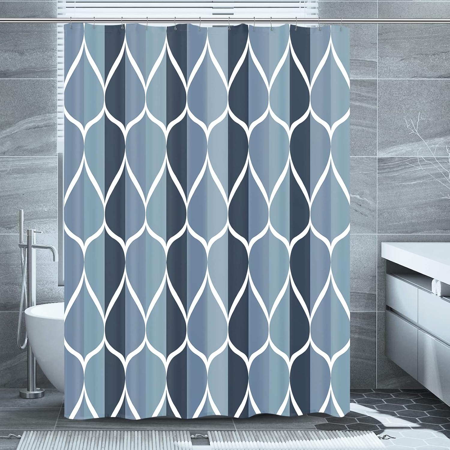 Aegean – Cortina de ducha de tela azul, diseño impermeable y poliéster, secado rápido, peso pesado, juego de cortinas de ducha de tela extralargas