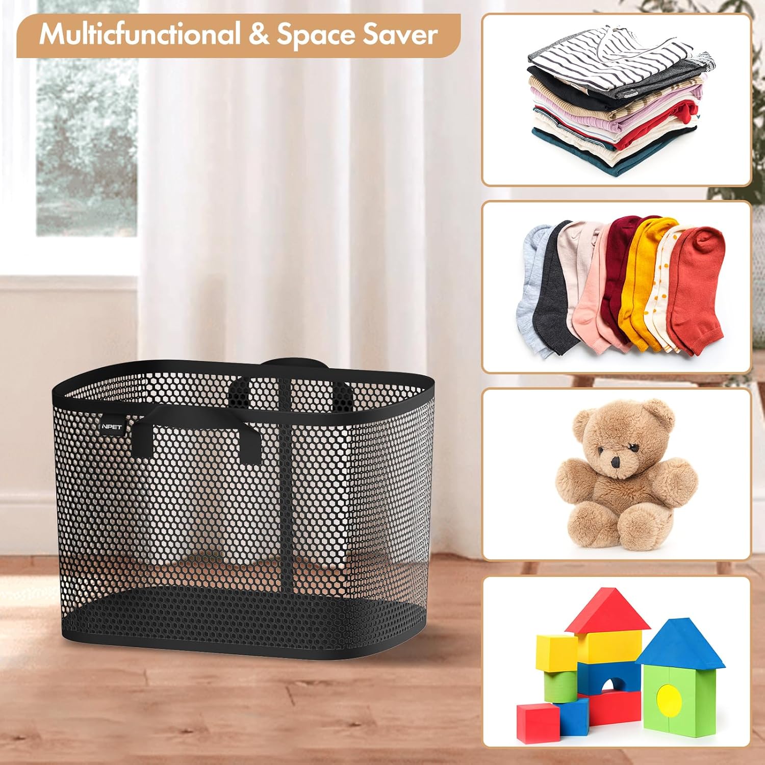 NPET Cesta de lavandería plegable de 27 litros con material impermeable de PEVA, bolsa de almacenamiento para ropa, dormitorio y hogar