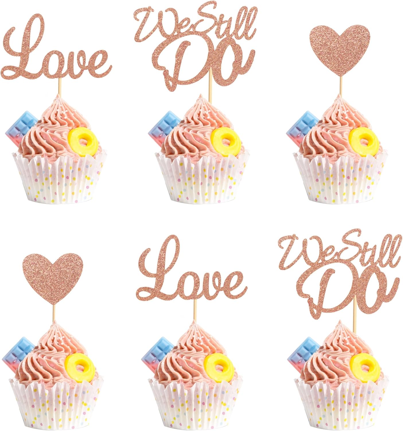 Arthsdite 24 piezas de decoración para cupcakes con purpurina en forma de corazón de amor, matrimonio, aniversario, despedida de soltera, boda,