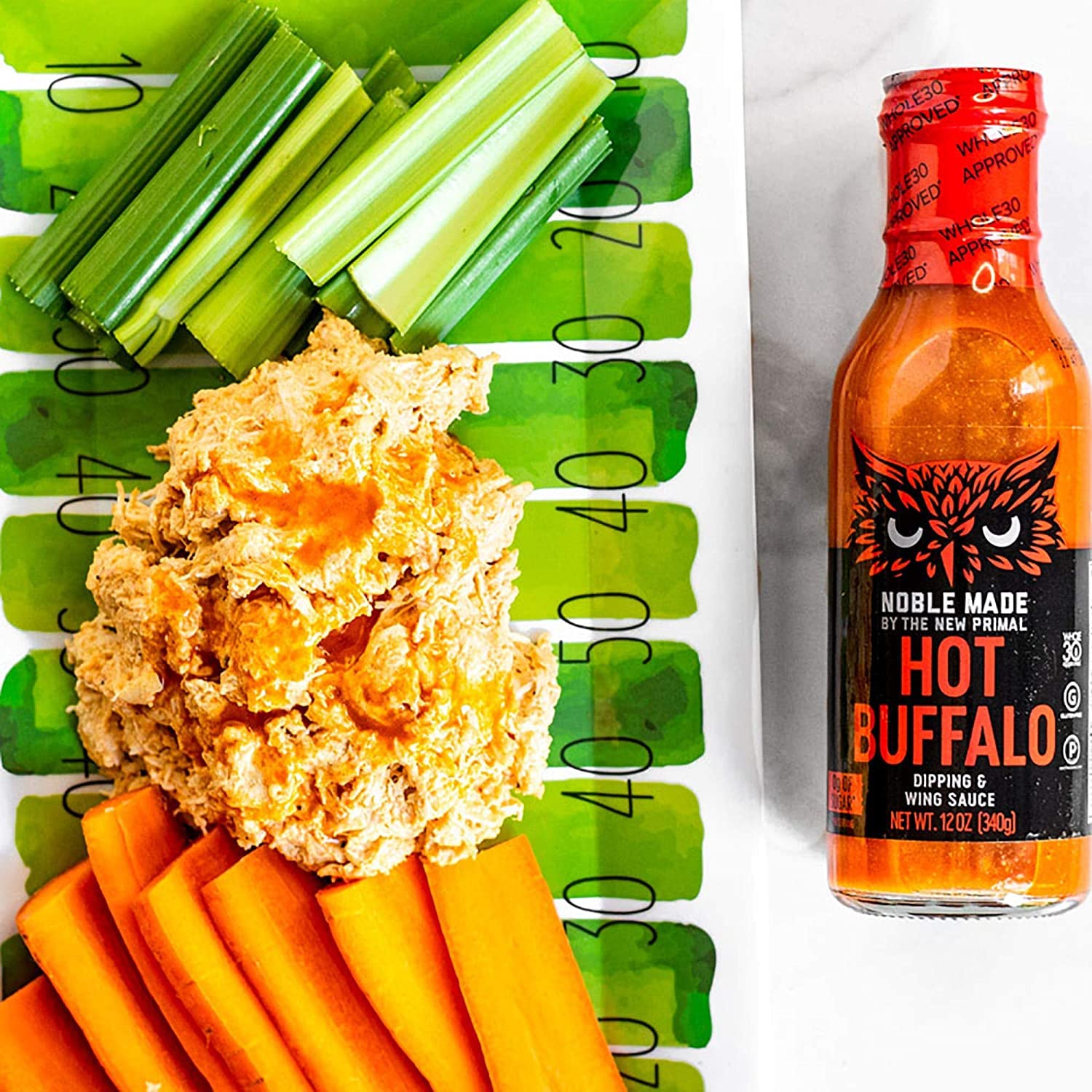The New Primal Noble, salsa picante de búfalo para inmersión y ala, aprobada por Whole30, paleo, ceto, vegano, sin gluten y lácteos, sin azúcar ni