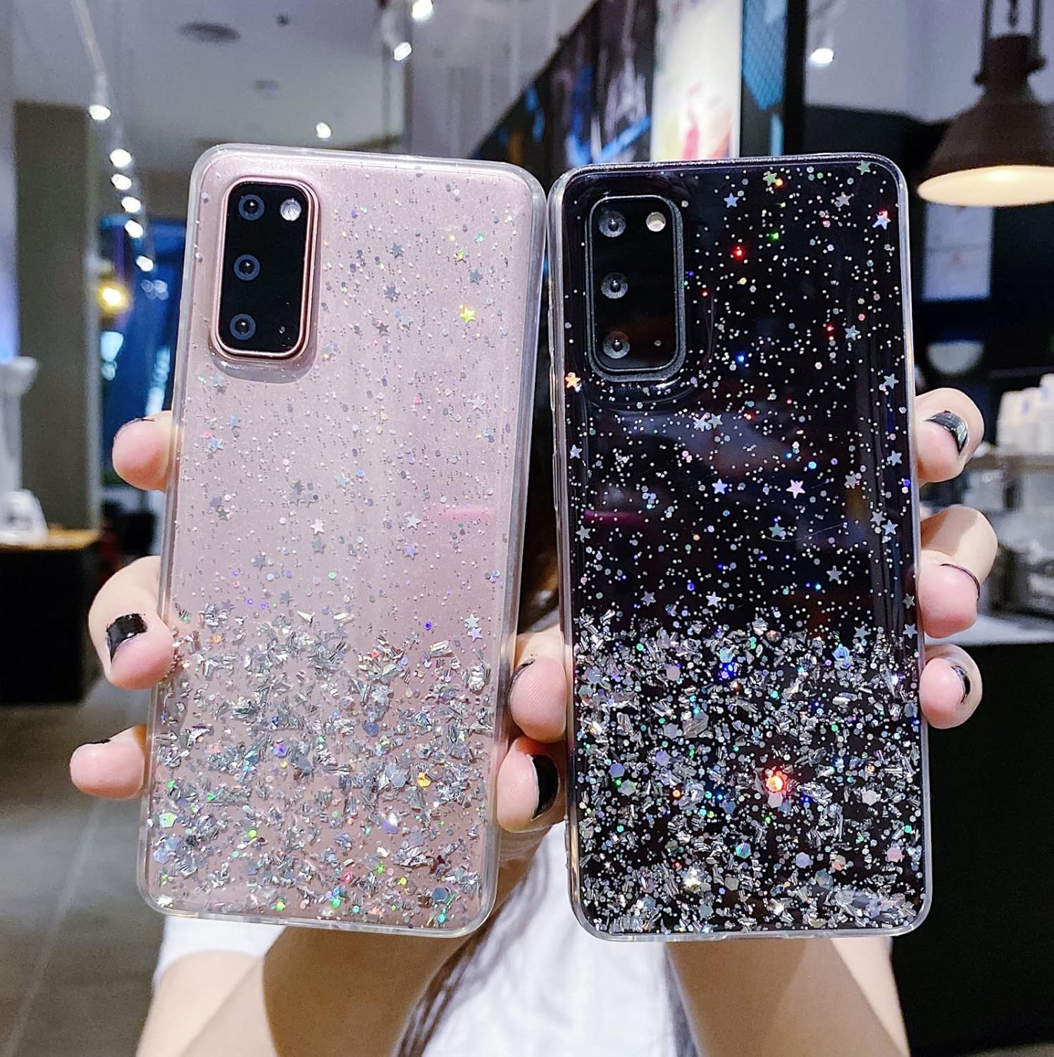 Funda de silicona transparente con purpurina para Samsung Galaxy A32 A22 A52 A72 A42 A71 5G 4G A82 A12, elegante cubierta trasera con agujeros