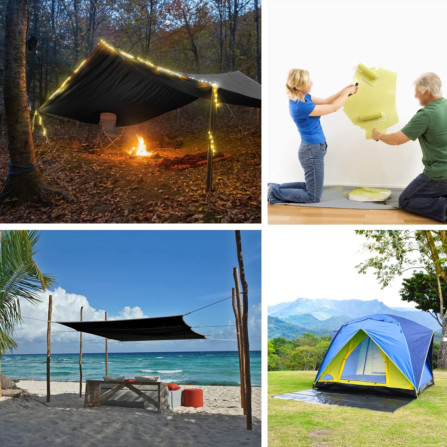 Tarps Lona pequeña resistente impermeable de 8 x 10 – 12 mil color platanegro para cubierta de lluvia al aire libre, lona de polietileno duradera