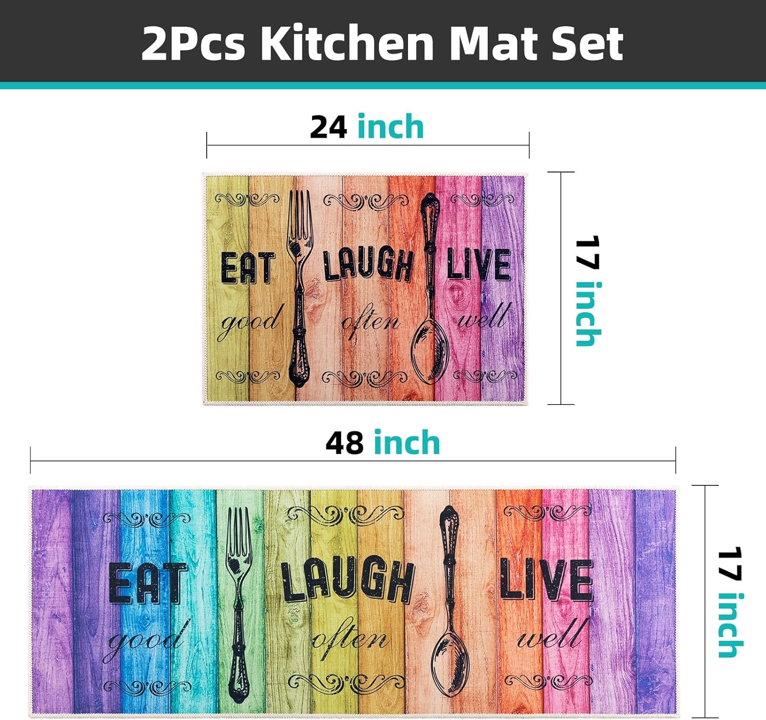 Carvapet Tapete de cocina 2 piezas de 17 x 48 pulgadas + 17 x 24 pulgadas con parte trasera antideslizante, patrón impreso, decoración de granja,