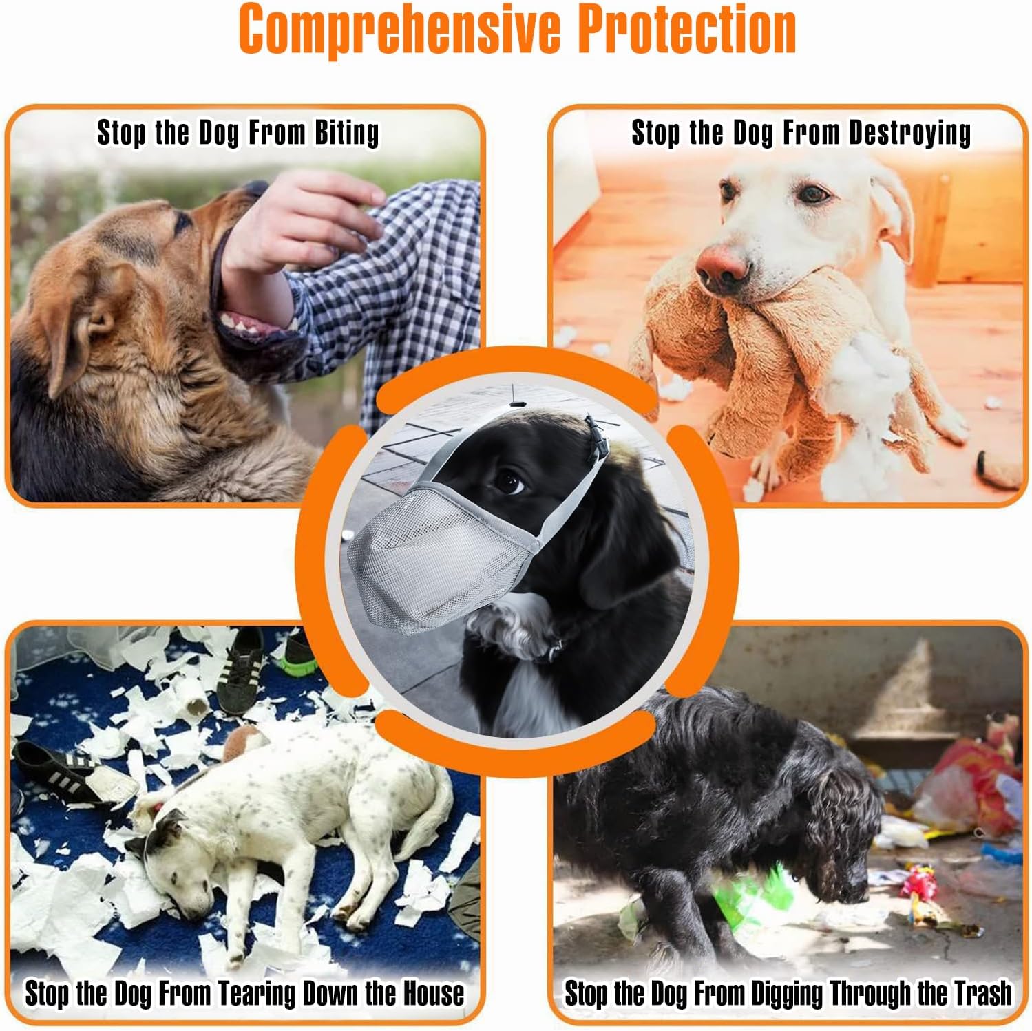 Bozal ajustable para perro, bozal de malla suave para perros pequeños, medianos y grandes, se puede lamer y masticar, permite jadear, beber,