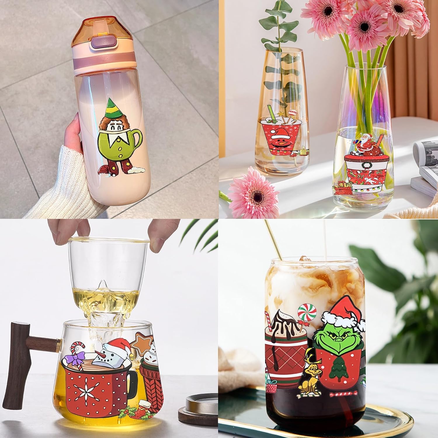 Adhesivos de transferencia UV DTF para vidrio frotado en calcomanías de transferencia para taza de café, 12 hojas de calcomanías de taza de