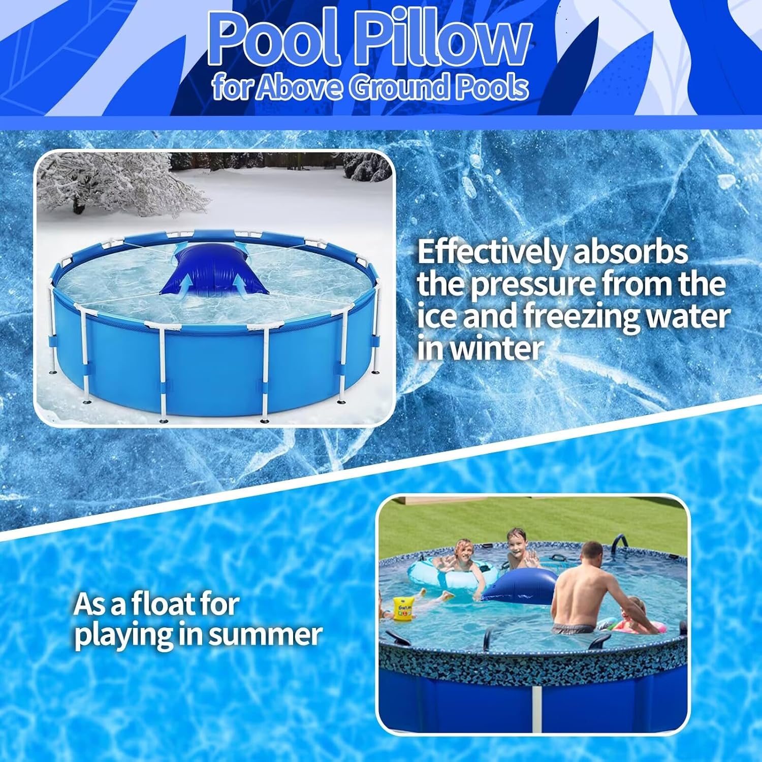 Almohadas de piscina de 4 x 4 pies para piscinas sobre el suelo, almohada de aire de PVC de 0.016 in de grosor y duradera para invernar, ecualizador