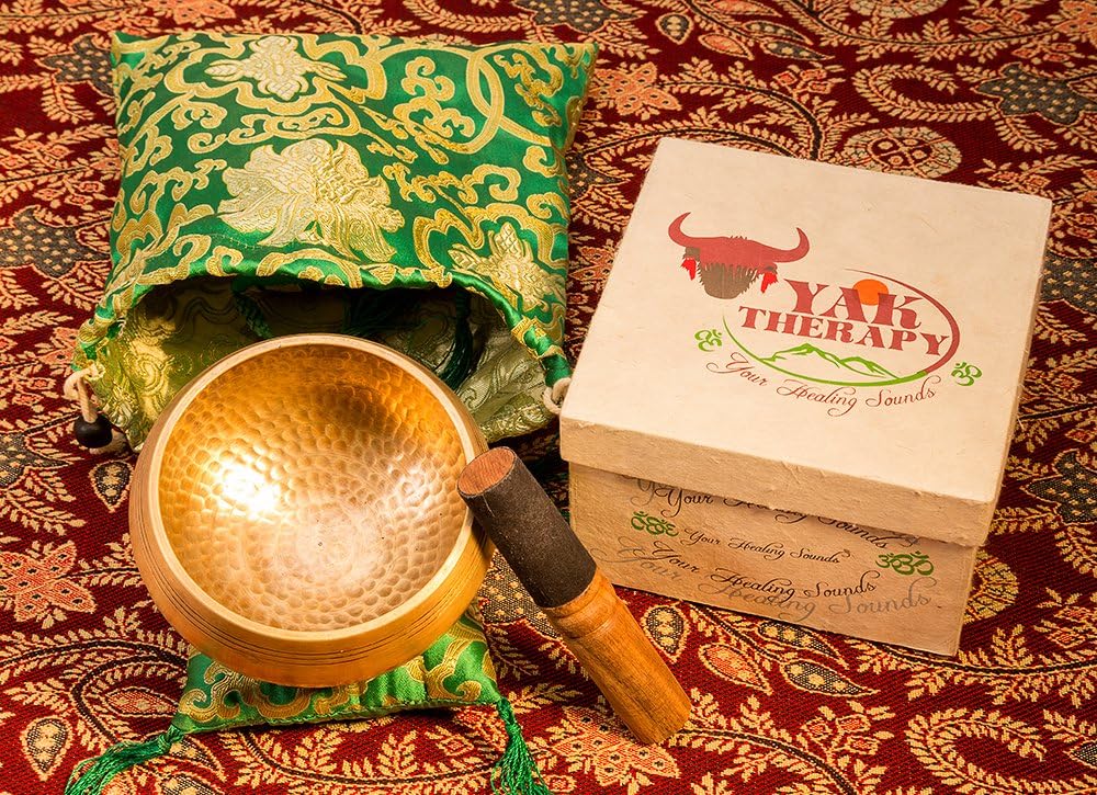 YAK THERAPY – Juego de cuencos tibetanos de meditación hechos a mano, curación de chakras, paz y atención plena con mazo, cojín de seda y bolsa,