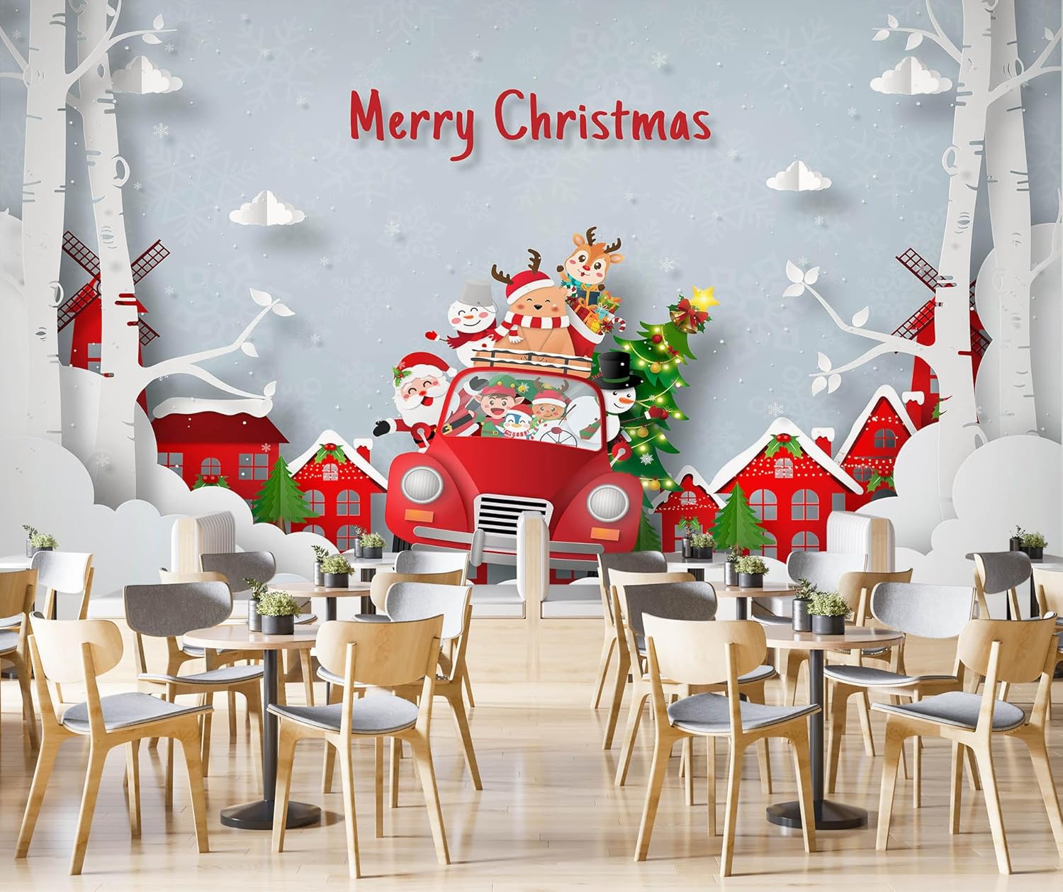 3D Car Deer A140 Christmas Xmas Wall Paper Print Decal Deco Wall Mural Self-Adhesive Wallpaper AJ US Amy 23 Sep (Vinyl (No Glue & Removable),