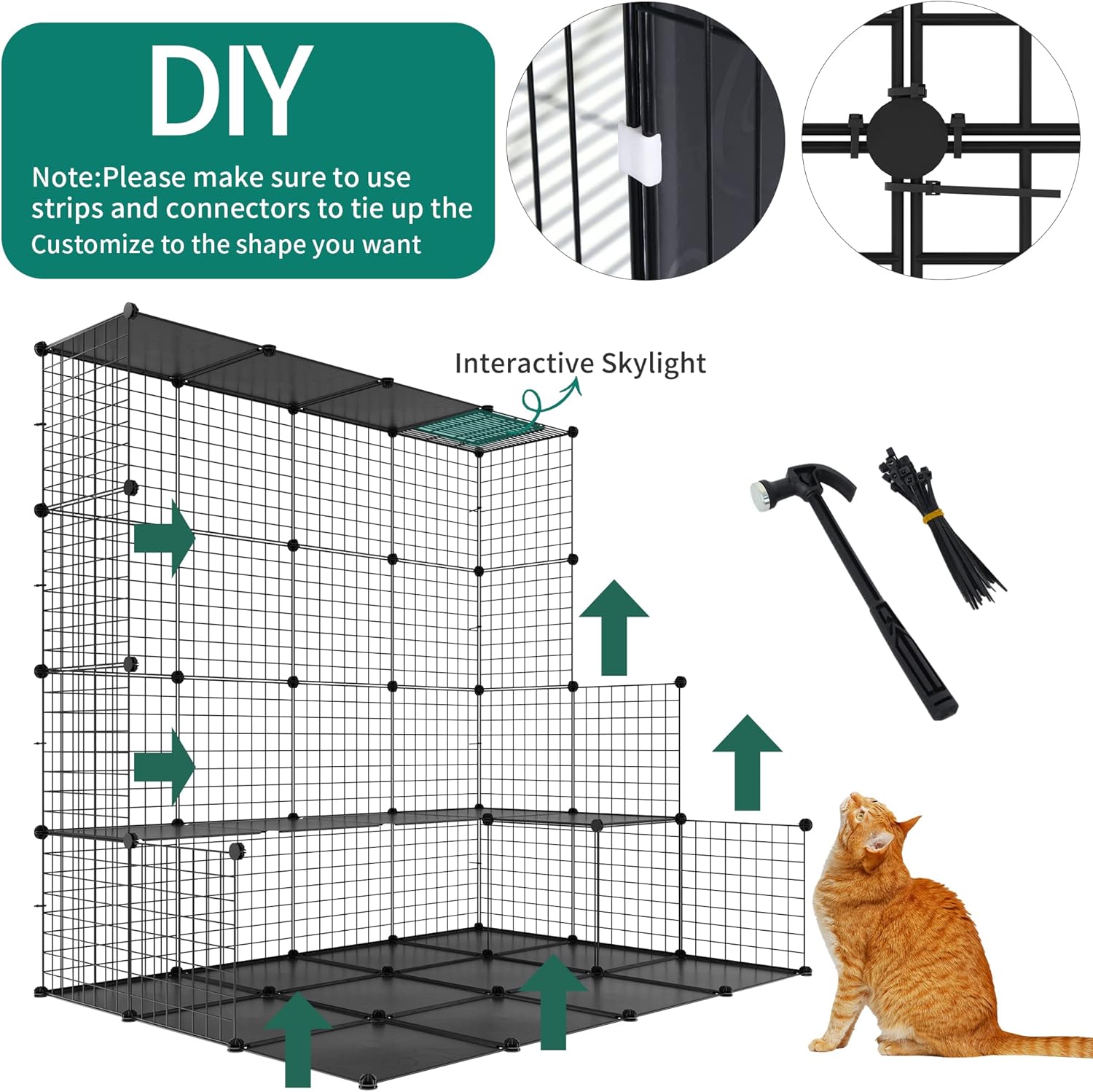 YITAHOME Jaula grande para gatos con cubo de almacenamiento, recintos para gatos para interiores, corralito de metal para gatos con hamaca grande