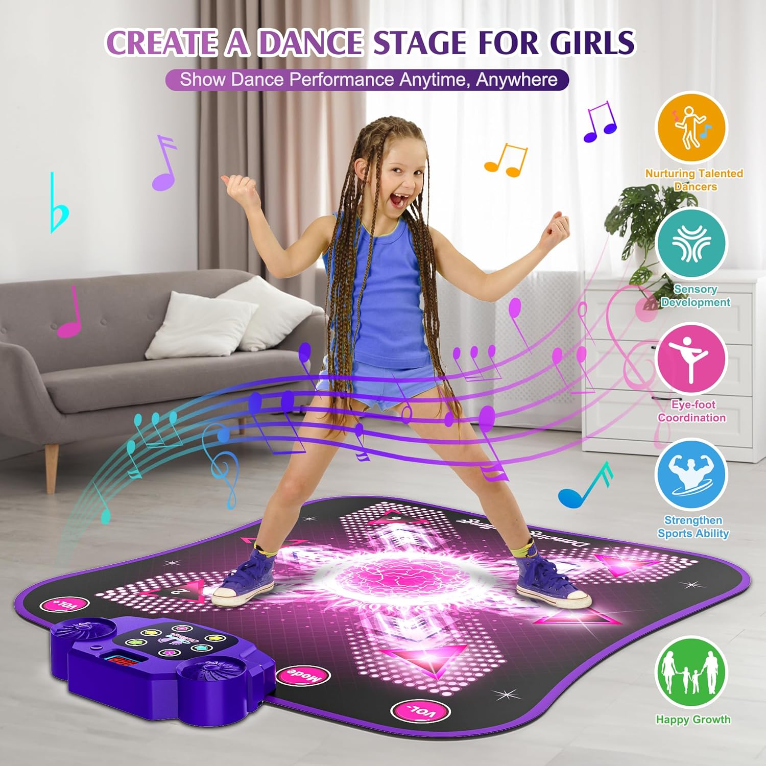 beefunni Juguetes de tapete de baile iluminado para niños de 3 a 12 años, almohadilla de baile electrónica mejorada 2023 con música y Bluetooth,
