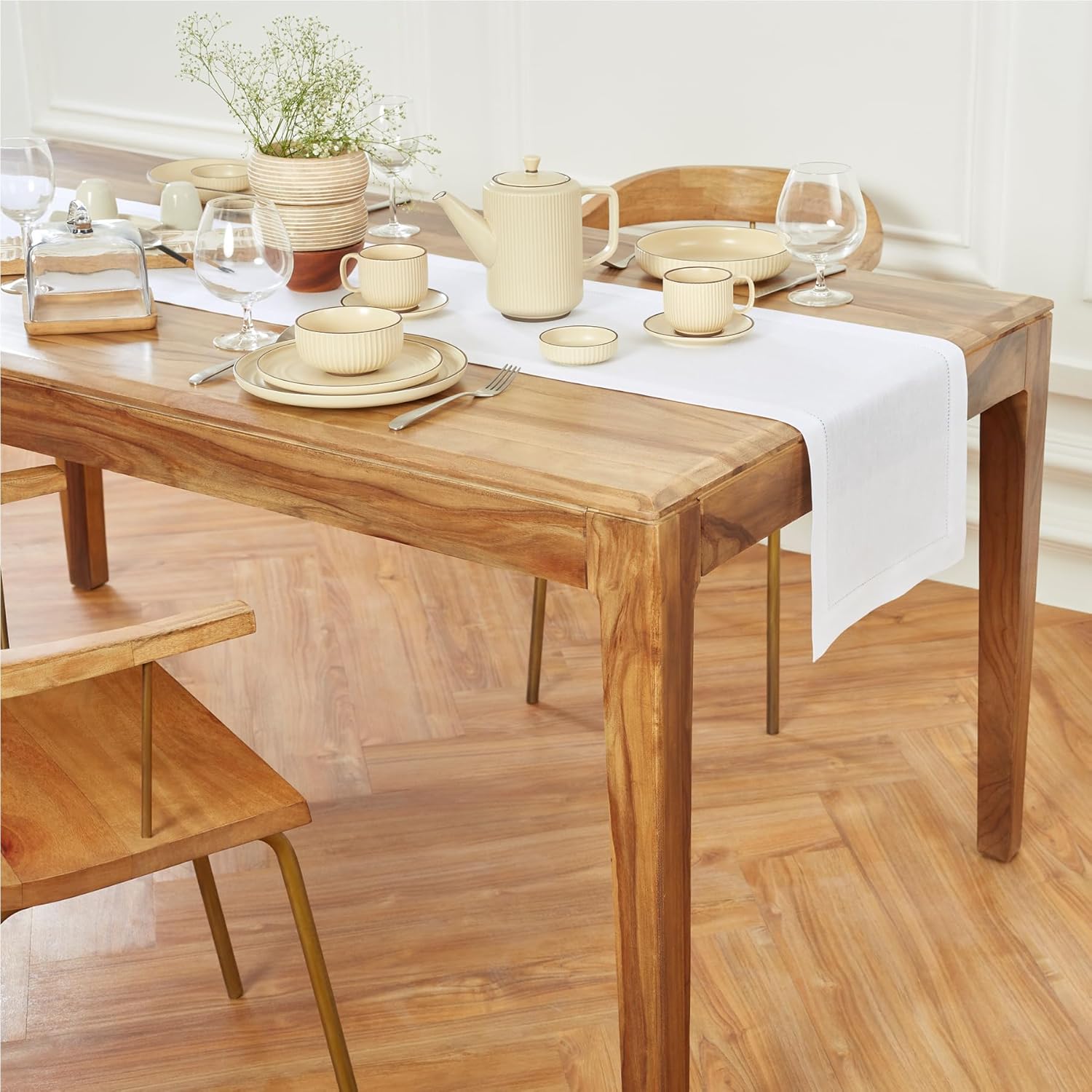 Solino Home Camino de mesa de lino blanco de 36 pulgadas  100% lino puro de 14 x 36 pulgadas – Camino de mesa de peso medio con vainica  Camino de