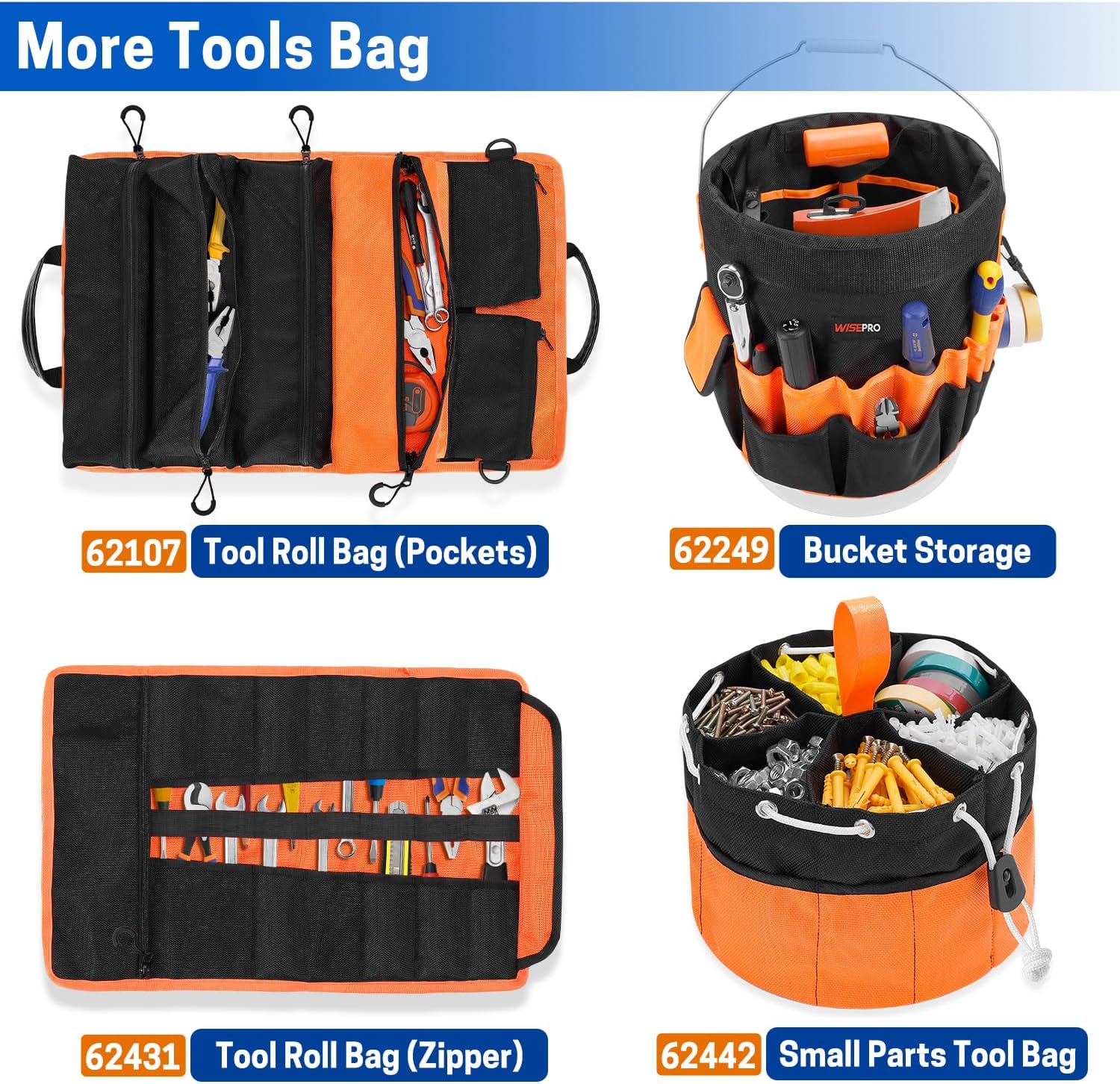 WISEPRO Bolsa enrollable para herramientas, bolsa enrollable de herramientas resistente con 3 bolsas desmontables, bolsas de rollo de herramientas