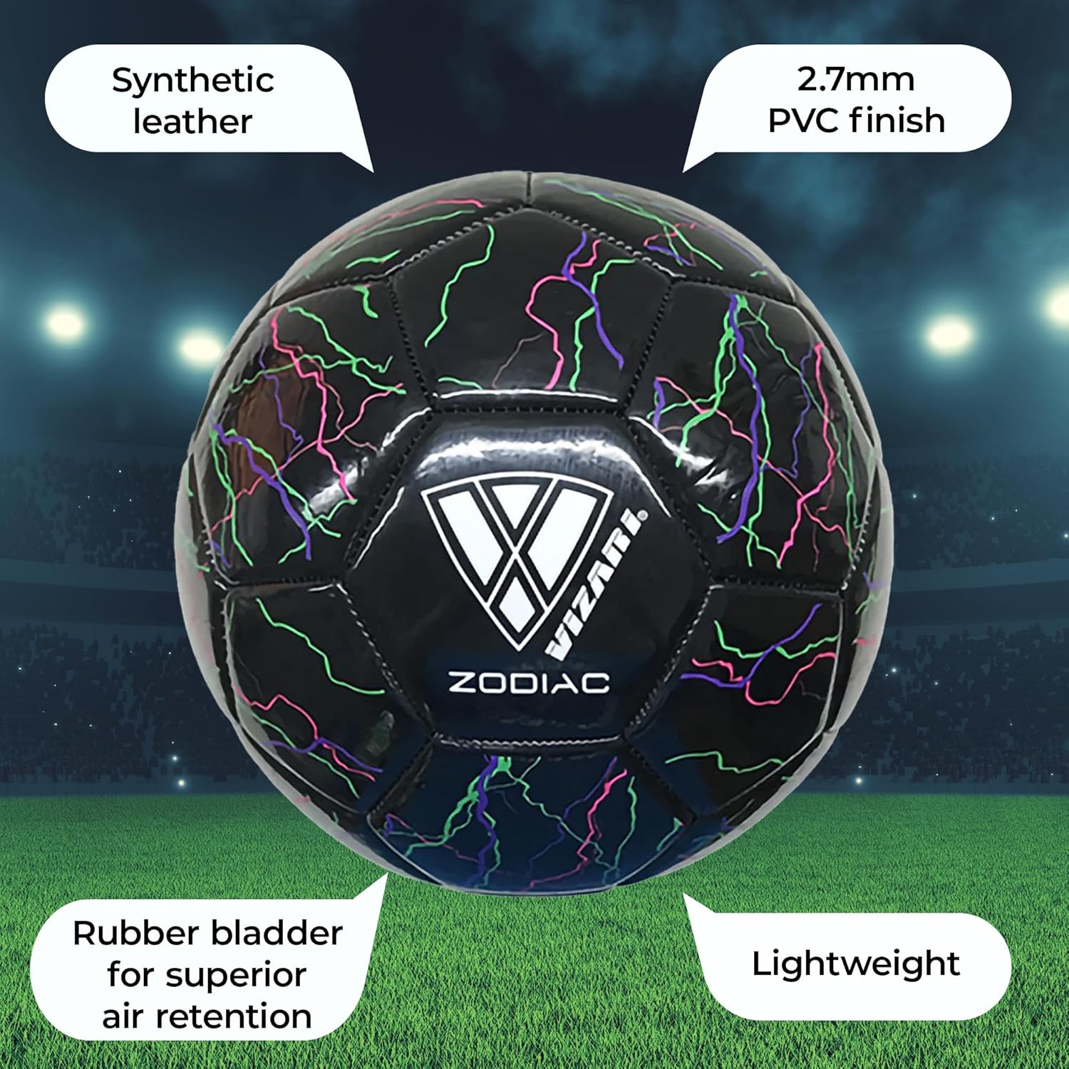 Vizari Zodiac Balón de fútbol para entrenamiento al aire libre y juego divertido  Pelota de fútbol al aire libre con vejiga de goma y cuero
