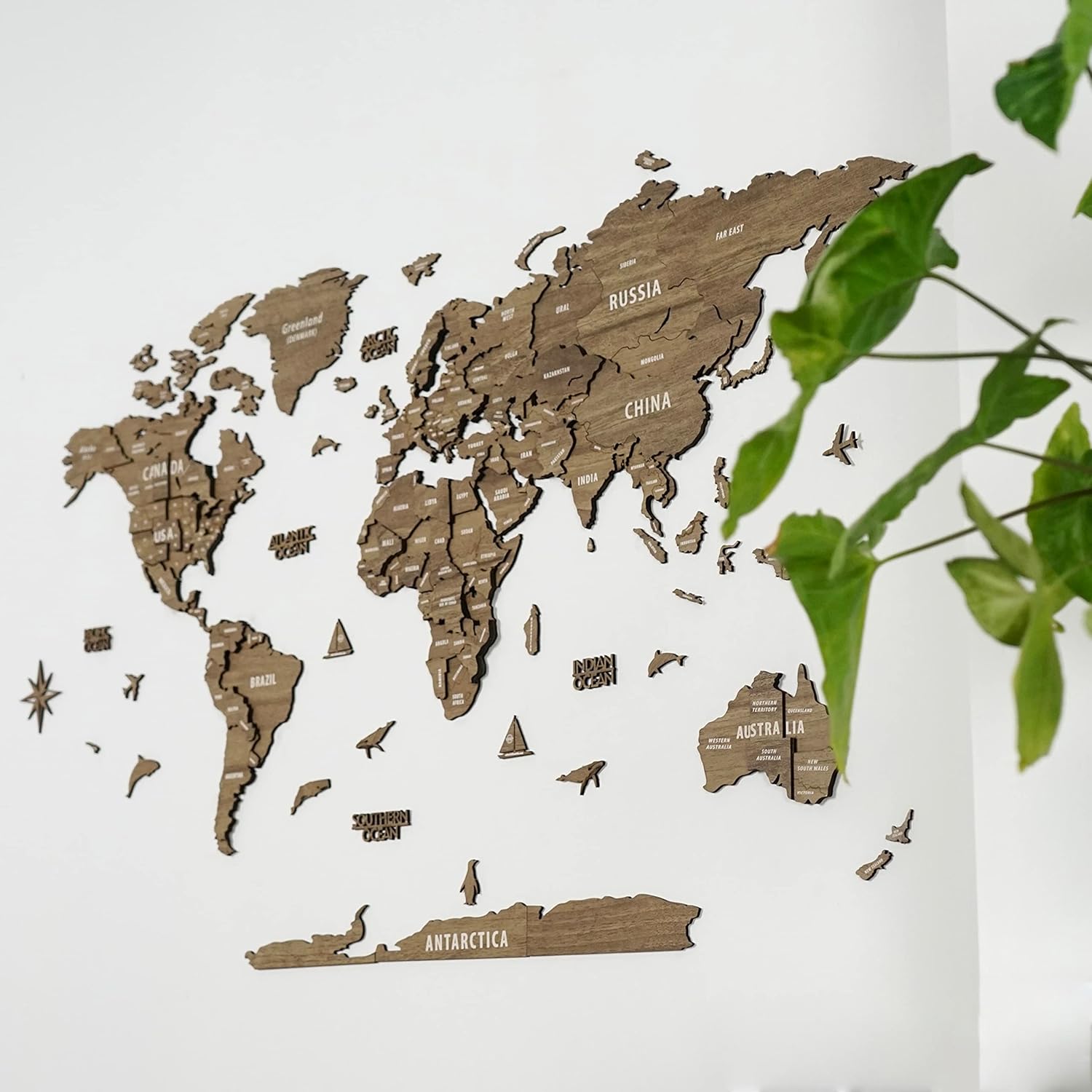 Mapa del mundo de madera 3D multicapa, mapa de viaje con estados y capitales, decoración de pared para la nueva casa, regalo para viajeros,