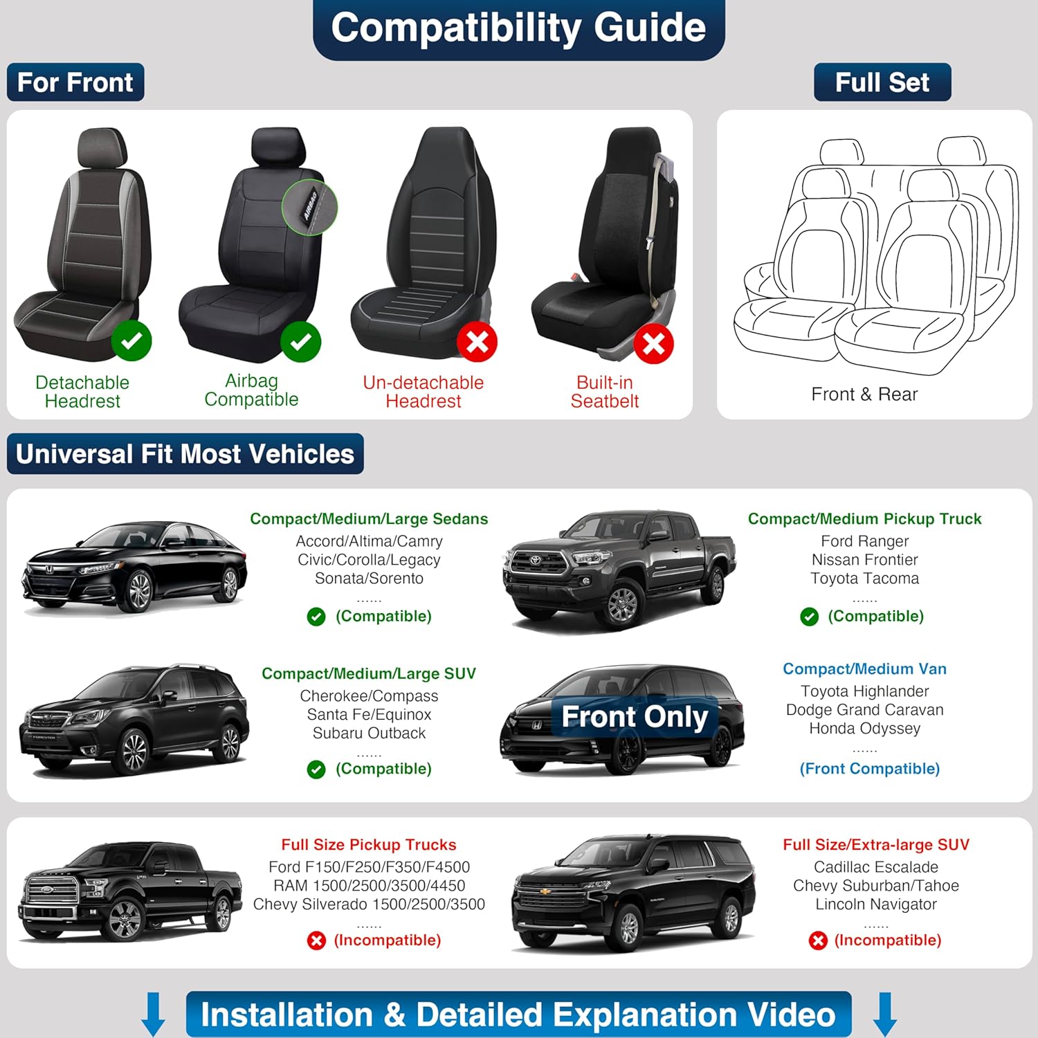 OASIS AUTO – Fundas de piel sintética para asiento de automóvil, ajuste universal para auto de 5 pasajeros y SUV, set de accesorios para interiores