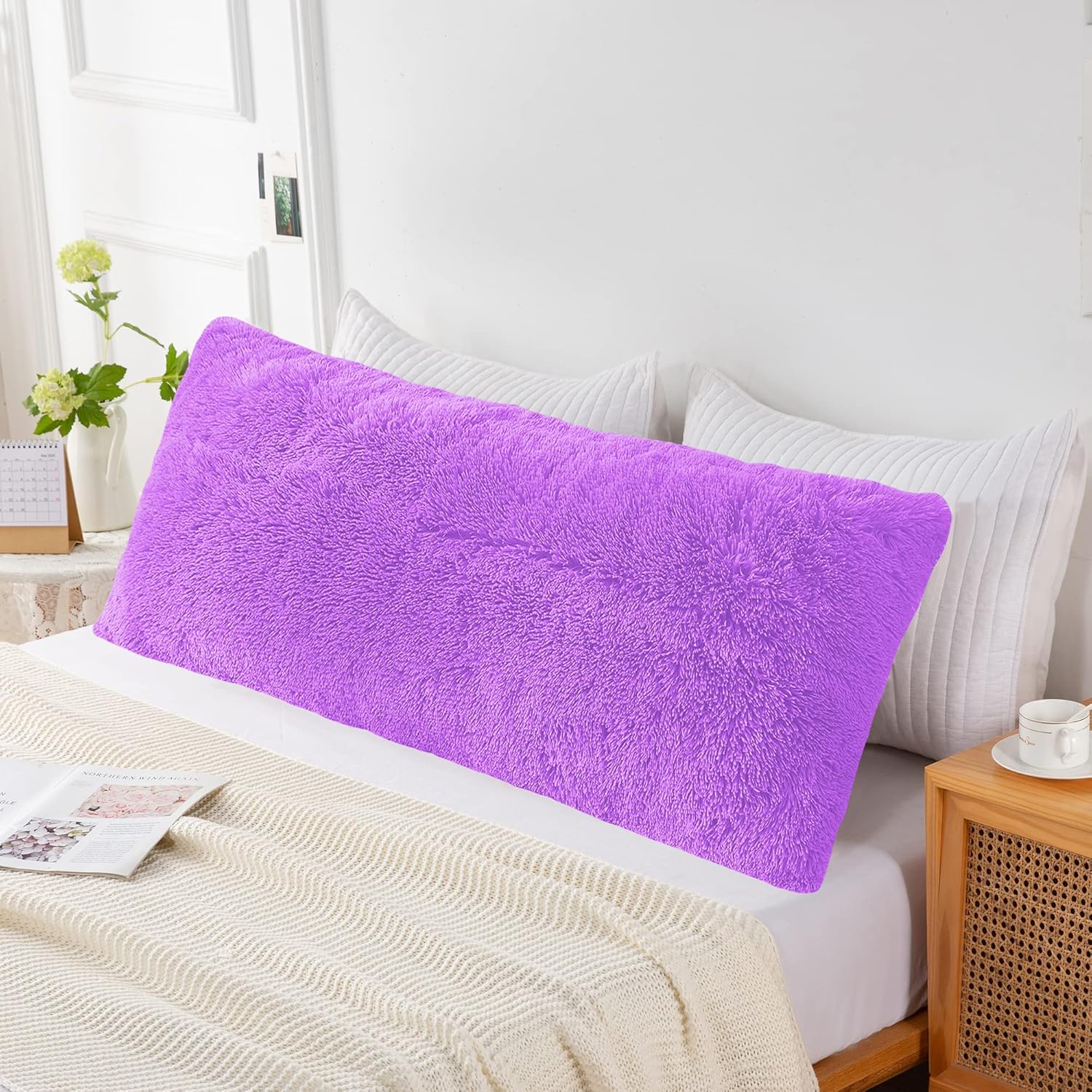 Funda de almohada de cuerpo lanudo con cremallera, 21 x 54 pulgadas, funda de almohada grande de piel sintética esponjosa, funda de almohada de