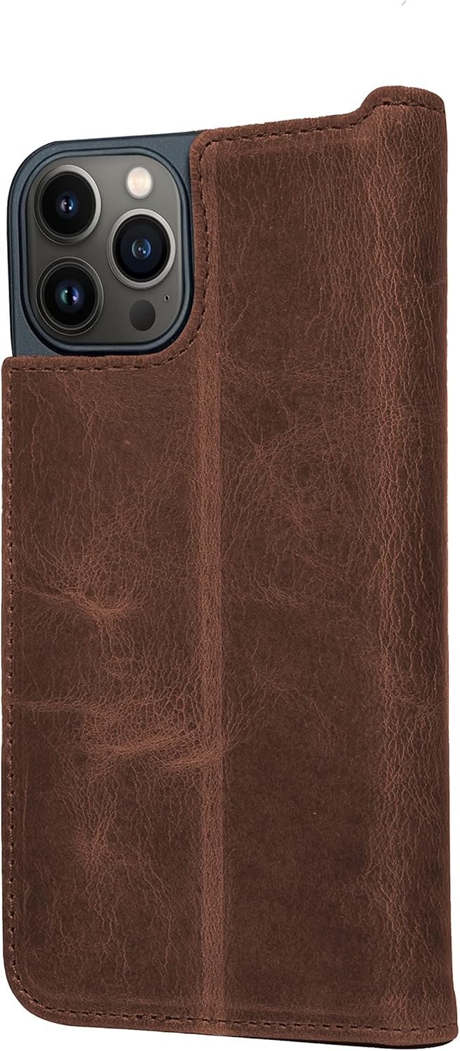 Porter Riley – Funda de cuero para iPhone 13 Pro Max (6.7 pulgadas). Funda de piel auténtica con soporte, carterabilletera con ranuras para