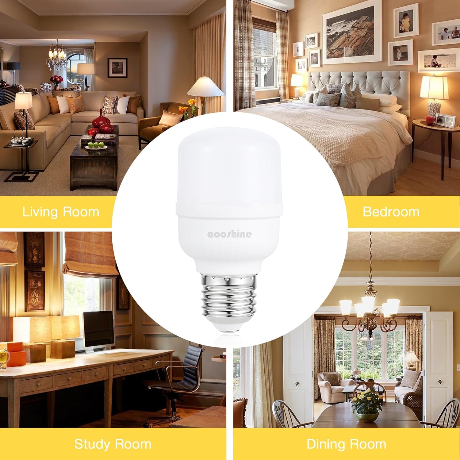 aooshine Q50 Bombilla LED regulable  Bombilla LED blanca cálida de 3000 K, base E26 estándar, 1 paquete, 650 lúmenes, 120 voltios y 6 vatios