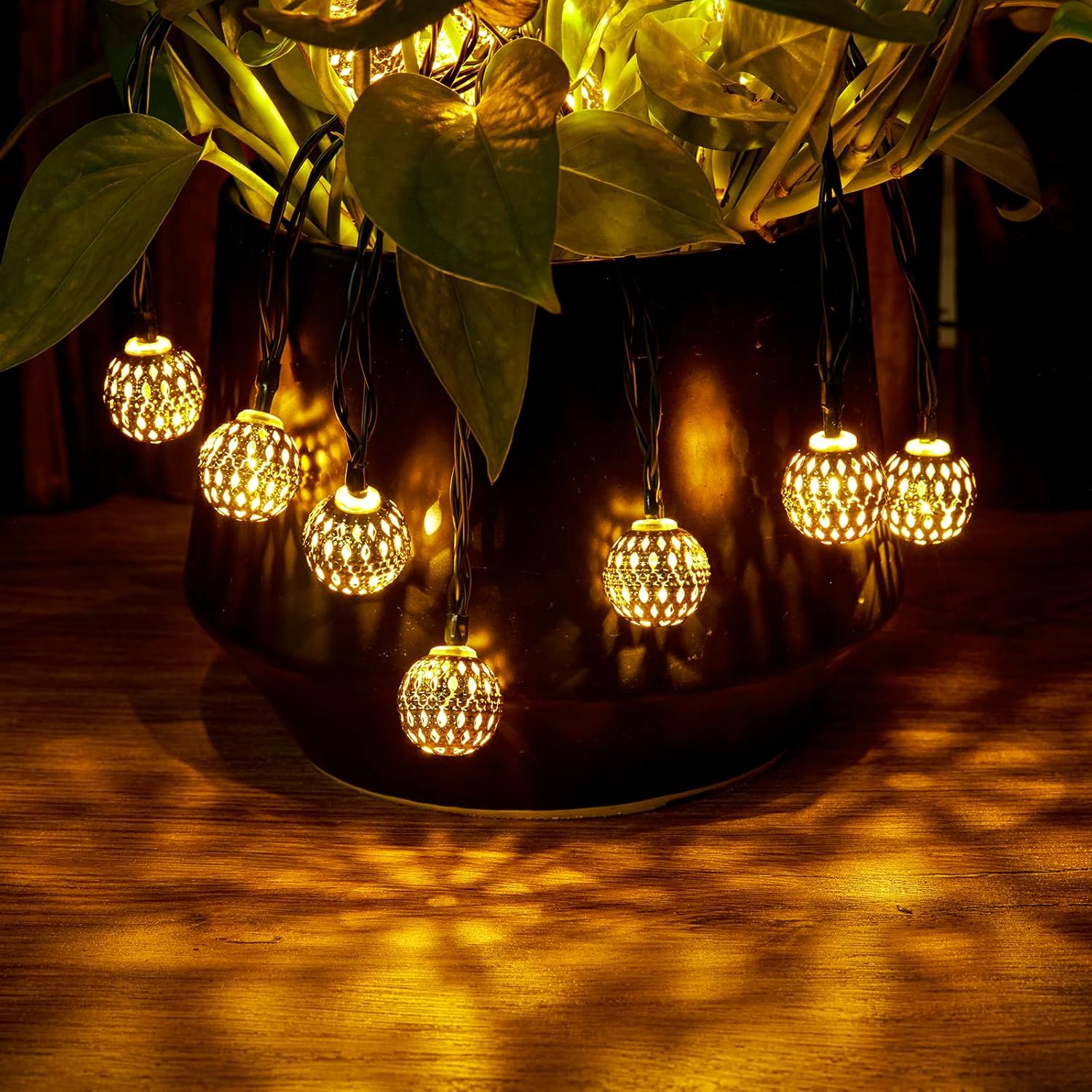 Luces solares marroquíes de Navidad para exteriores, guirnalda de 35.6 pies, con 60 luces led y 8 modos de iluminación, impermeables, para