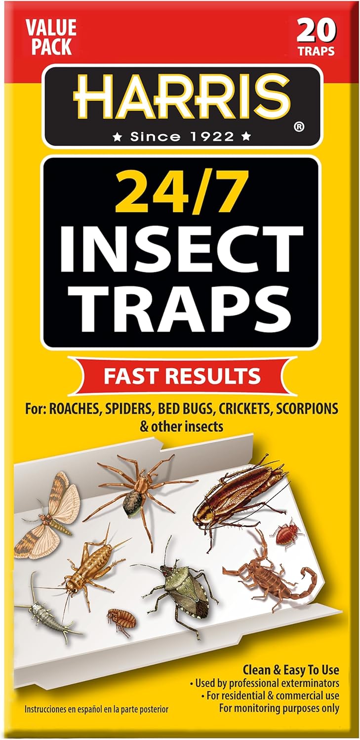 Harris Trampa para insectos 247 para cucarachas, arañas, chinches, grillos, escorpiones y más, paquete de 20 unidades
