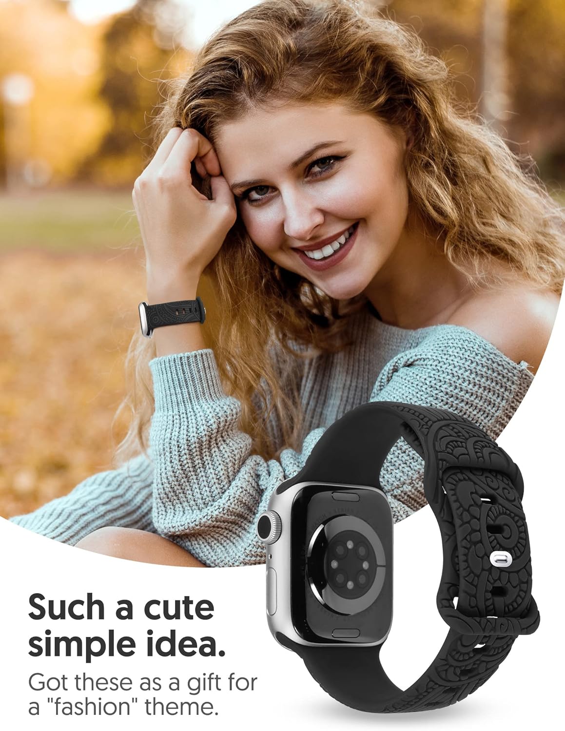 2 Packs Boho Engraved Bands Compatible with Apple Watch Bands 41mm 40mm 38mm 45mm 44mm 42mm 49mm Women Girls Men, Silicone Sport Fancy Dressy Cute