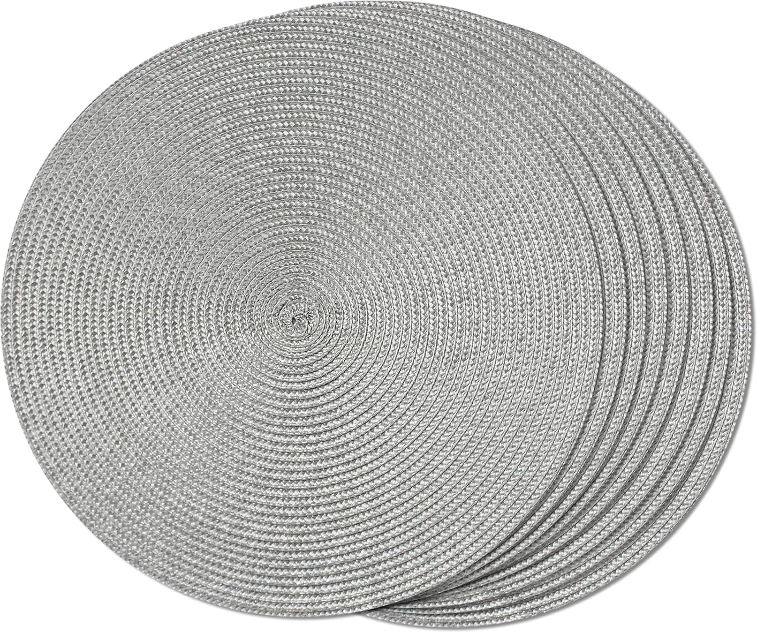 FunWheat Juego de 8 manteles individuales redondos trenzados para mesa de comedor, tejidos, lavables, antideslizantes, 15 pulgadas (gris, 8 piezas)
