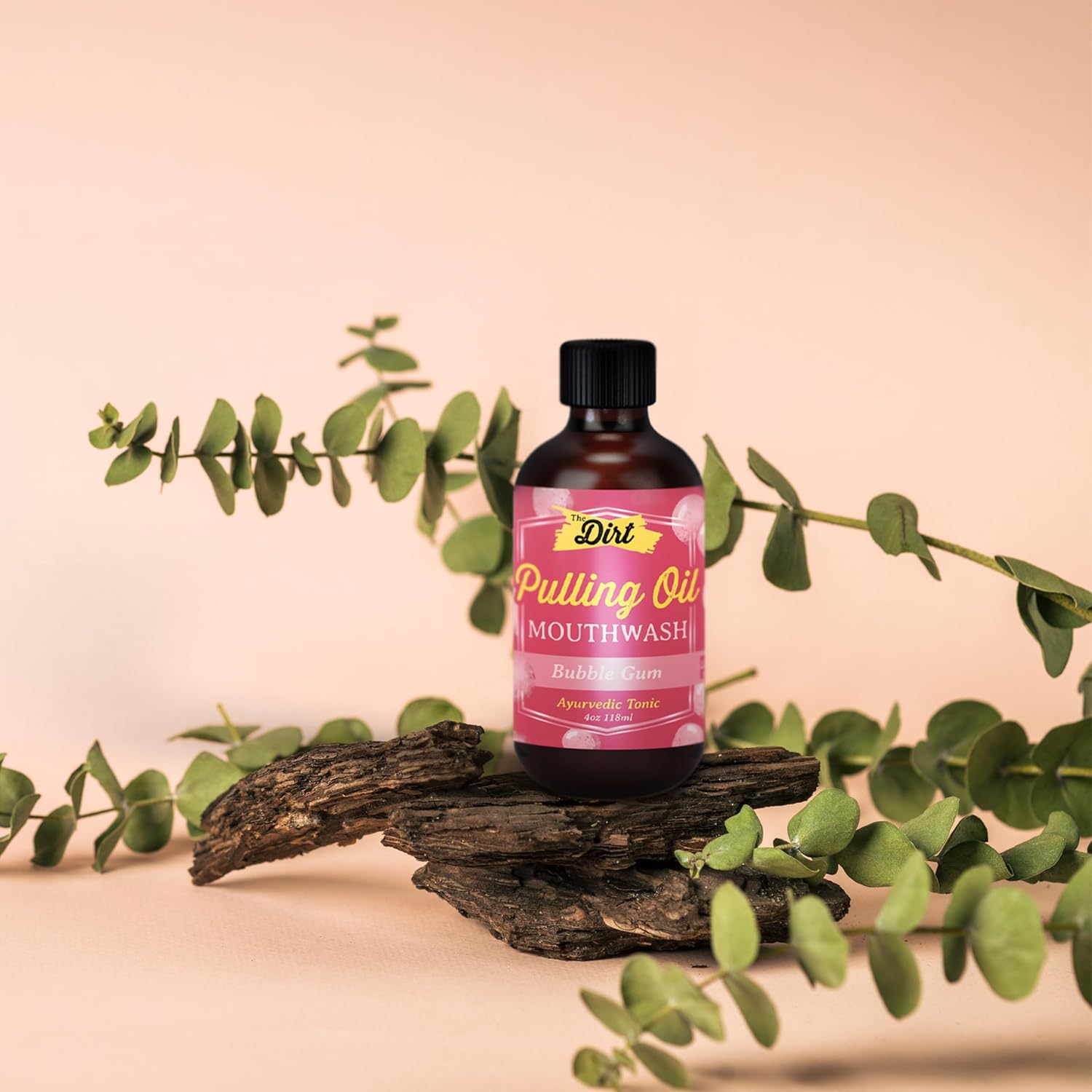 THE DIRT Enjuague bucal Oil Pulling – Sin gluten – Elimina la placa, el sarro, el mal aliento y blanquea los dientes (chicle, 4 onzas)