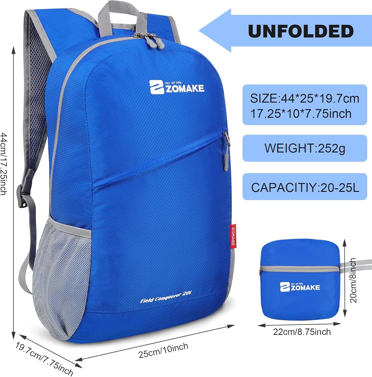 Zomake – Mochila de senderismo ligera resistente al agua, mochila plegable de 20 litros, pequeña para viajes, mochila plegable