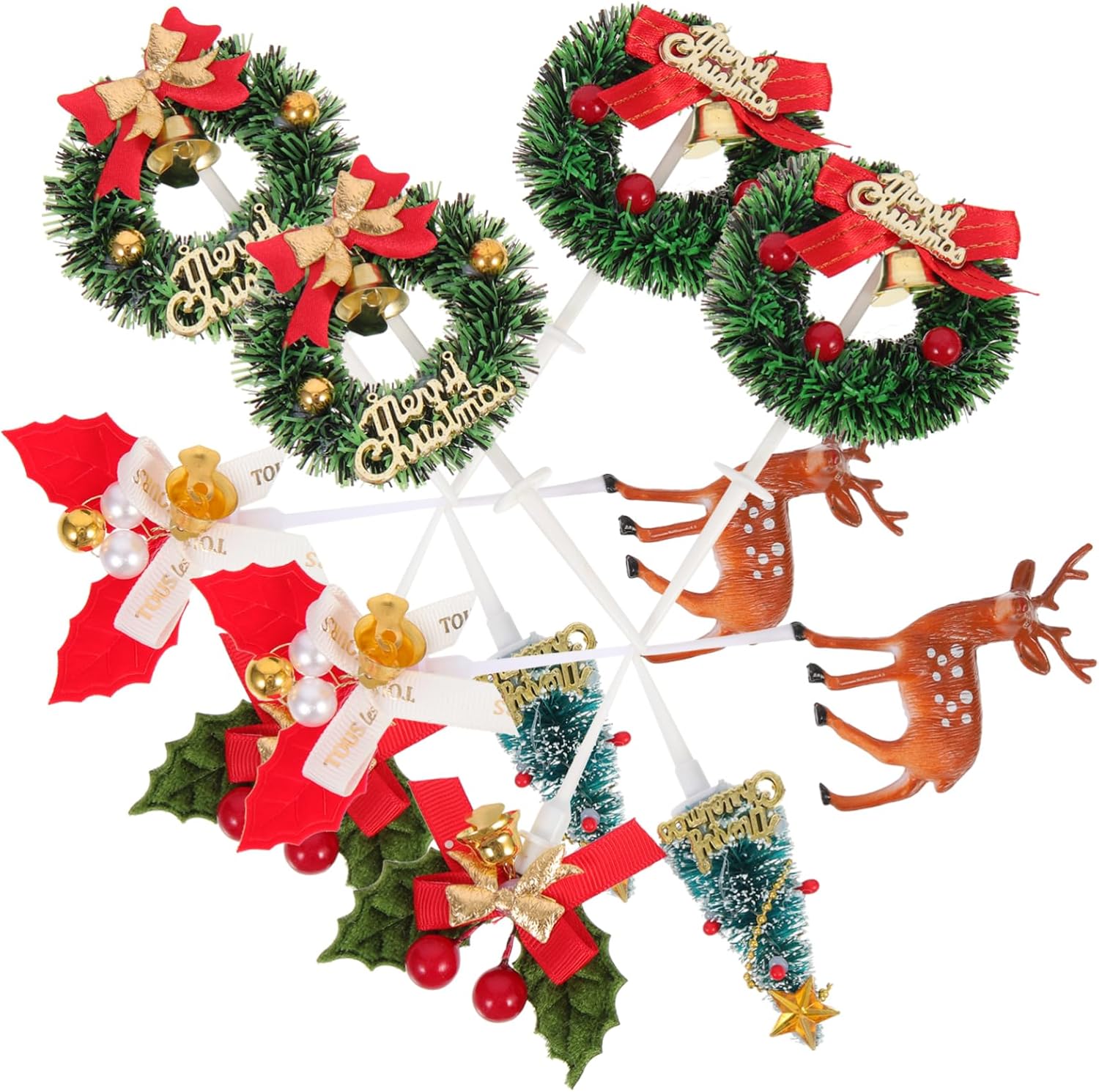 12pcs Christmas Cake Topper Bakery Picks Wreath Cupcake Toppers Cake Pick Topper Cocktail Pick Cocktail Toppers Christmas Cupcake Decorations