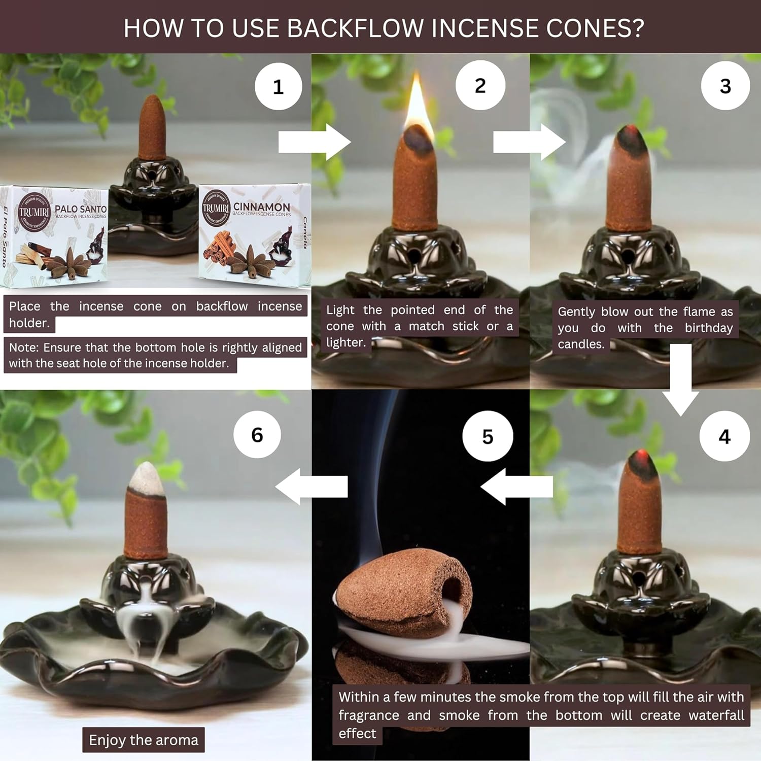 Conos de incienso de reflujo  Paquete combinado de 20 conos de incienso en cascada  10 Palo Santo + 10 canelas  Conos de incienso  Conos de incienso