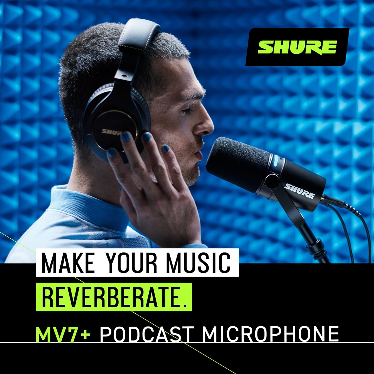 Shure MV7+ Podcast Microphone. Enhanced Audio, LED Touch Panel, USB-C & XLR Outputs, Auto Level Mode, Digital Pop Filter, Reverb Effects,