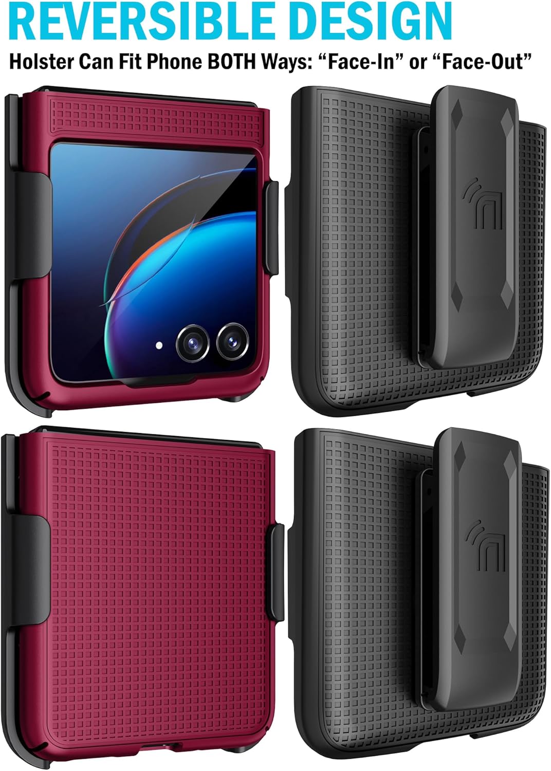 Nakedcellphone – Funda con clip para Motorola RAZR+ 2023, textura de cuadrícula cubierta rígida delgada y giratoriatrinquete Funda de cadera para