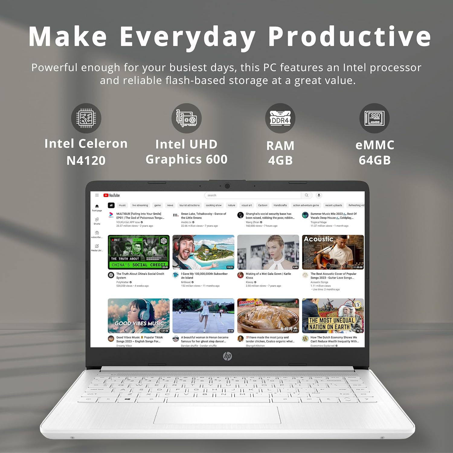 HP Stream – Laptop con pantalla HD de 14pulgadas, Intel Celeron N4020, 4GB de RAM, eMMC de 64GB, gráficos Intel UHD 600, 1 año de Office, HDMI,