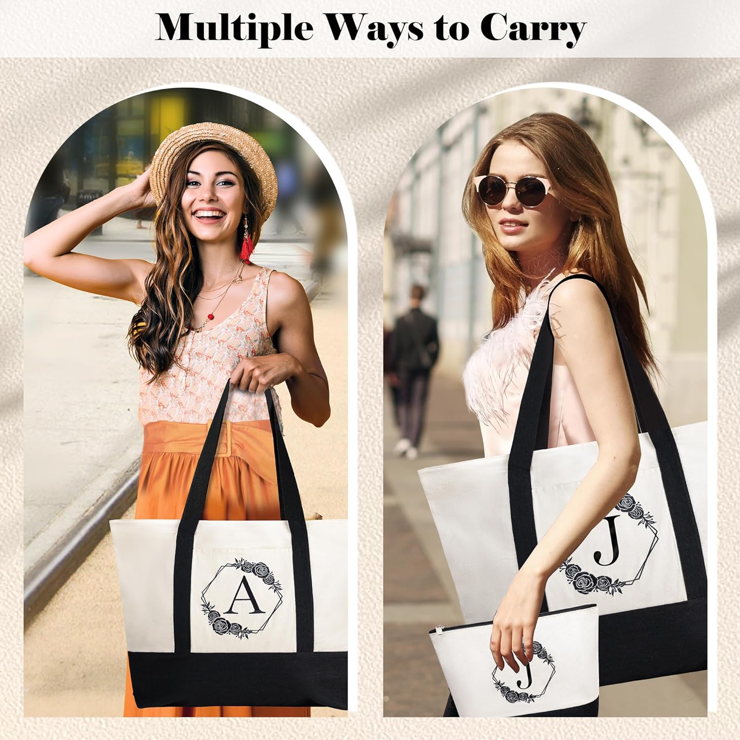 Bolsas de mano con iniciales para mujer, bolsa de playa con bolsillo y cremallera, regalos de 20 cumpleaños para niñas y amigas, bolsas de compras