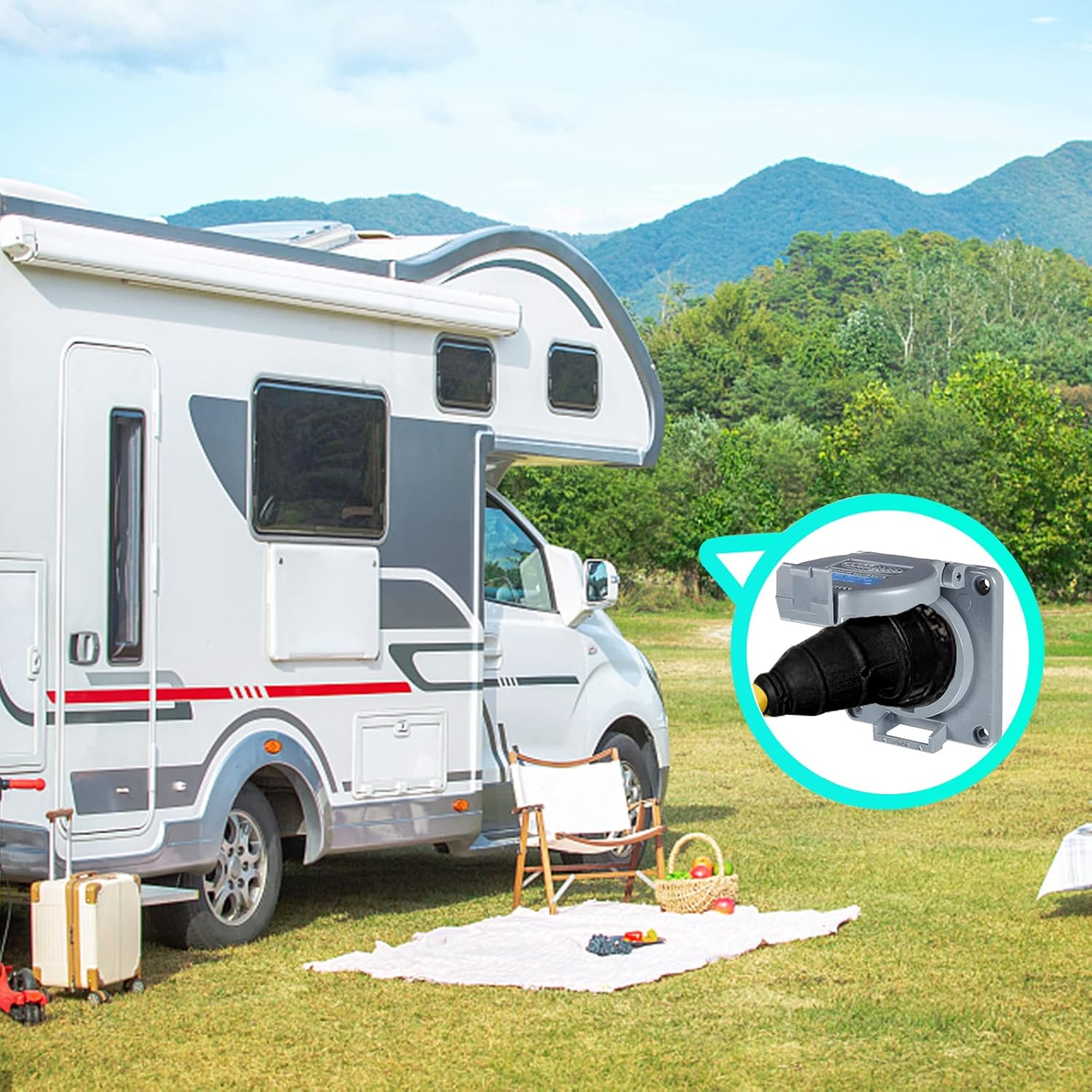 Adaptador eléctrico de alimentación marina para RV, SS2-50P macho 50A enchufe a (2) L5-30R hembra doble 30A receptáculo marino de alimentación