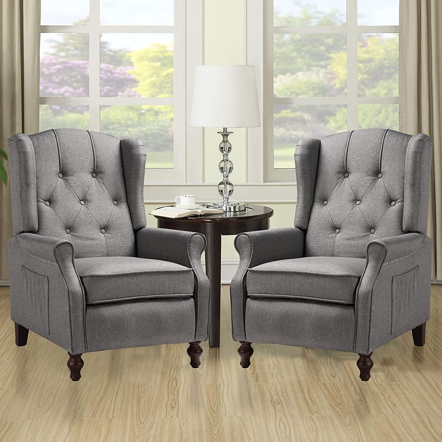 OQQOEE Wingback – Silla reclinable de tela, sillas decorativas con respaldo acolchado de diamante con respaldo ajustable y cojines acolchados