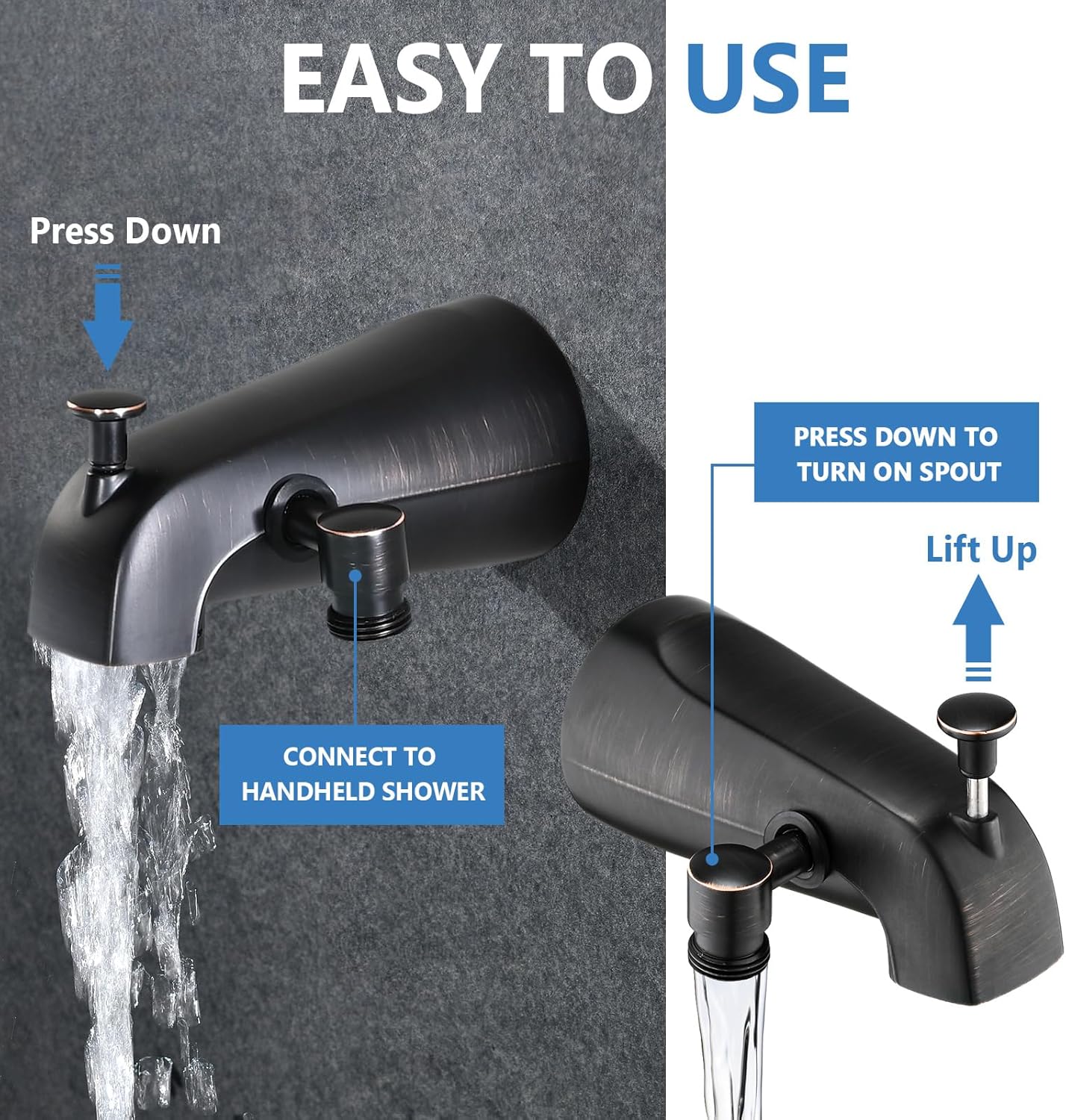 PROOX Grifo de bañera de metal con rociador de bronce aceitado, 6 ajustes de ducha de mano con interruptor de pausa de encendidoapagado, grifo de