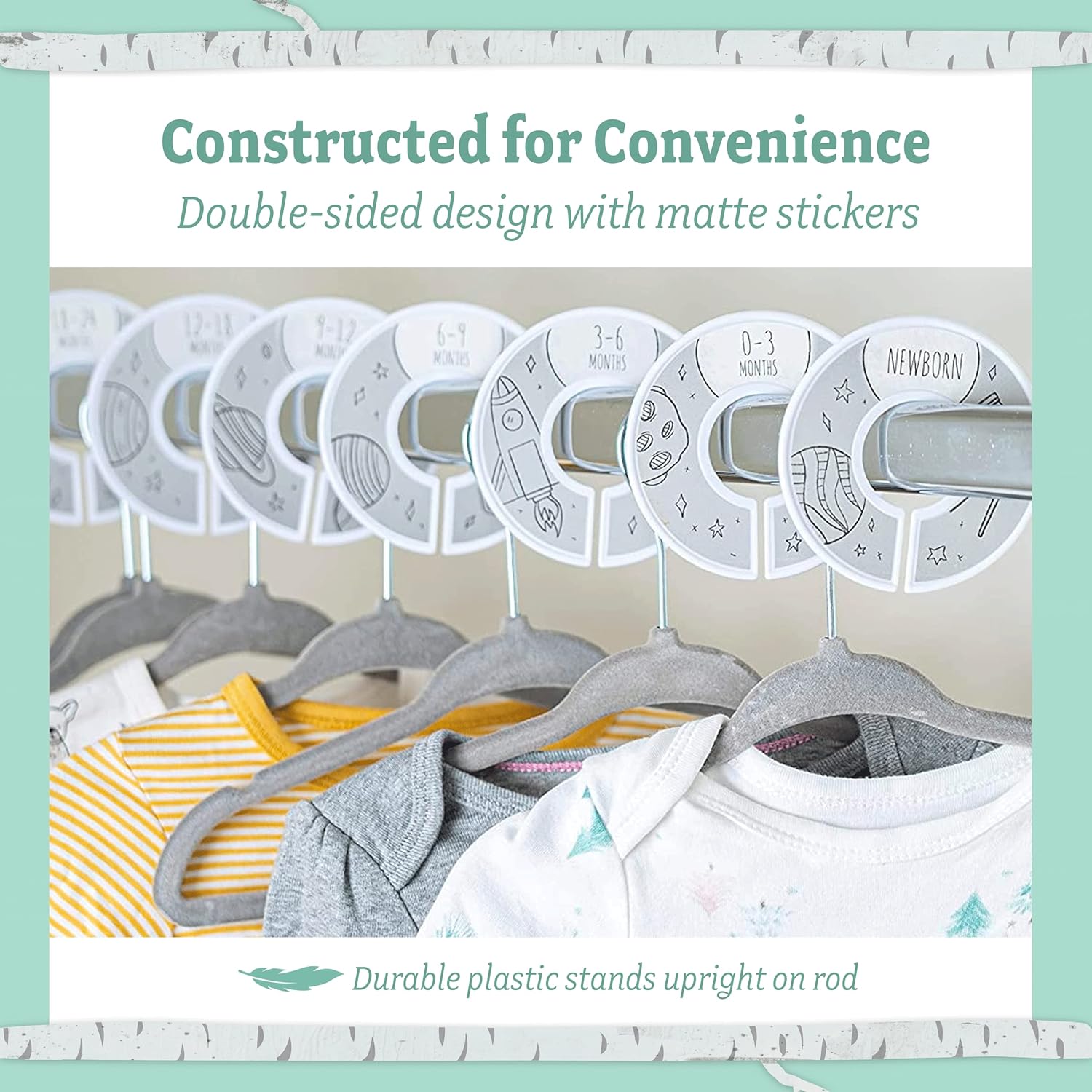 Baby Nest Designs 20 ganchos para bebé para armario con 7 divisores de armario de bebé para guardería, perchas de terciopelo para ropa de bebé,
