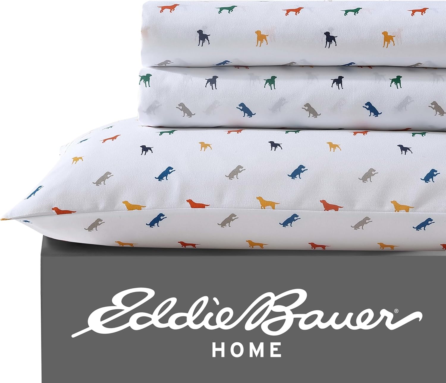 Eddie Bauer Sábanas matrimoniales, ropa de cama resistente a las manchas, ideal para juego de ropa de cama infantil (Buddy The Dog White, Full)