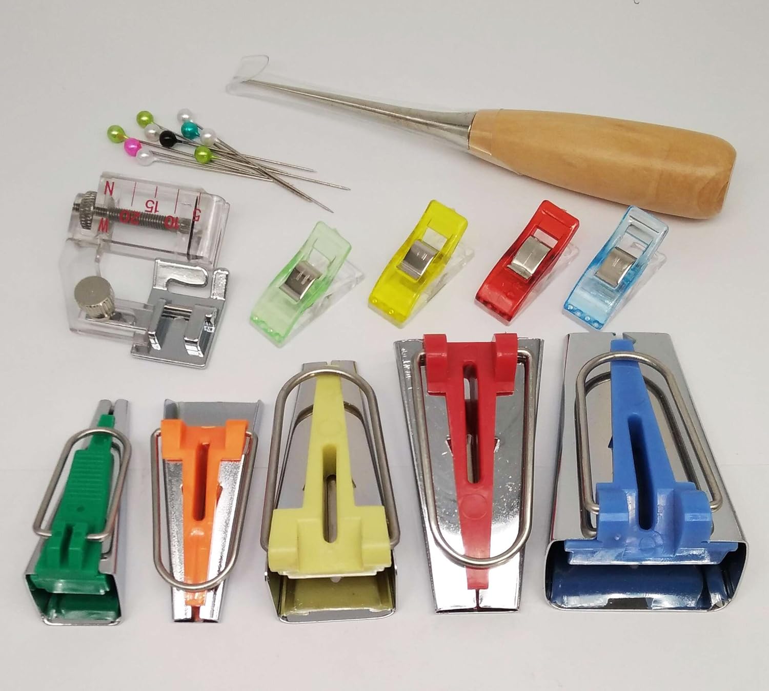 HONEYSEW Kits de cinta al bies para todos los 5 tamaños, 0.236 in, 0.354 in, 0.472 in, 0.709 in, 0.984 in, clips para manualidades, pasador de punzón