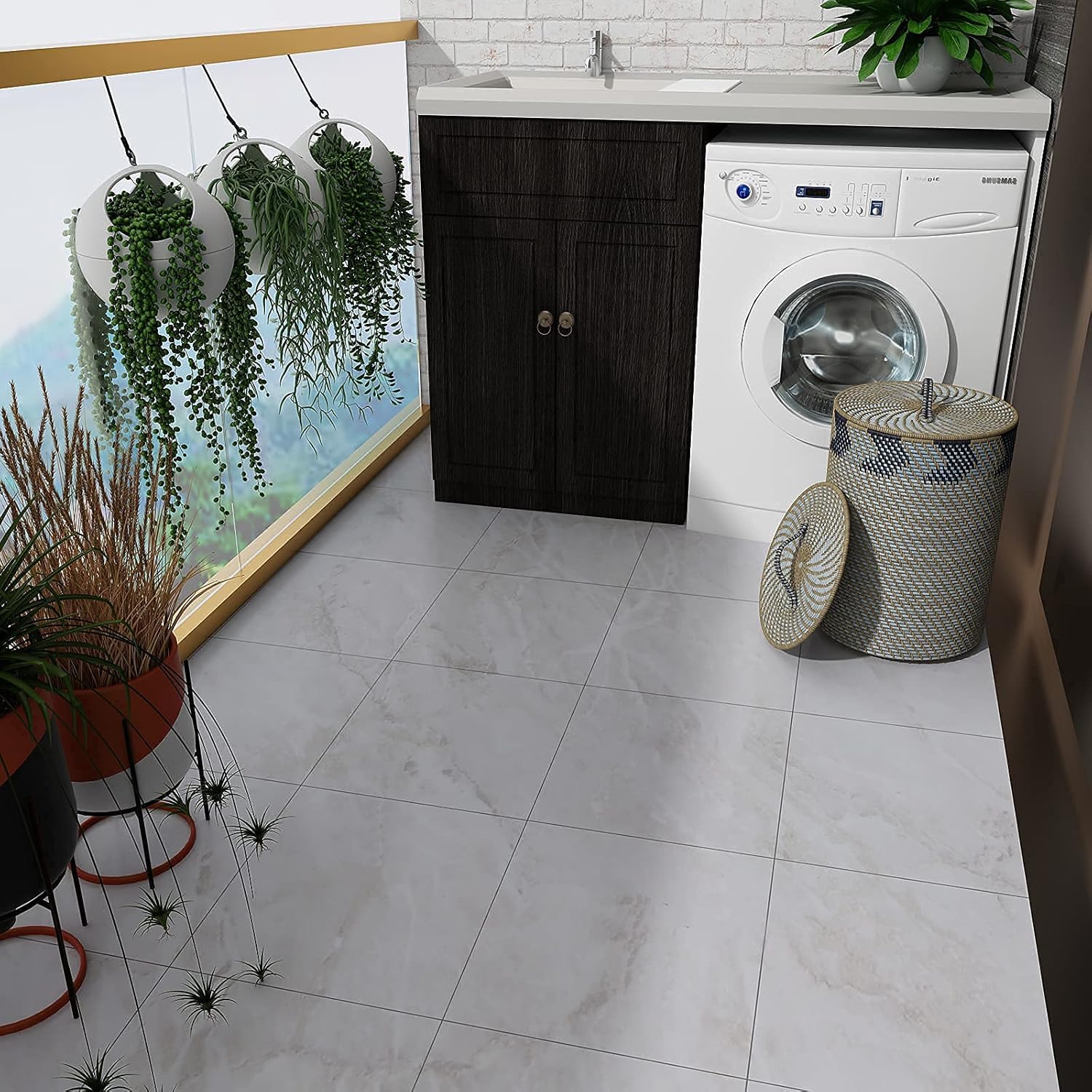 CHICHOME Azulejos de piso de 12 x 12 pulgadas para despegar y pegar, azulejos de vinilo de mármol gris impermeables, extraíbles y autoadhesivos,