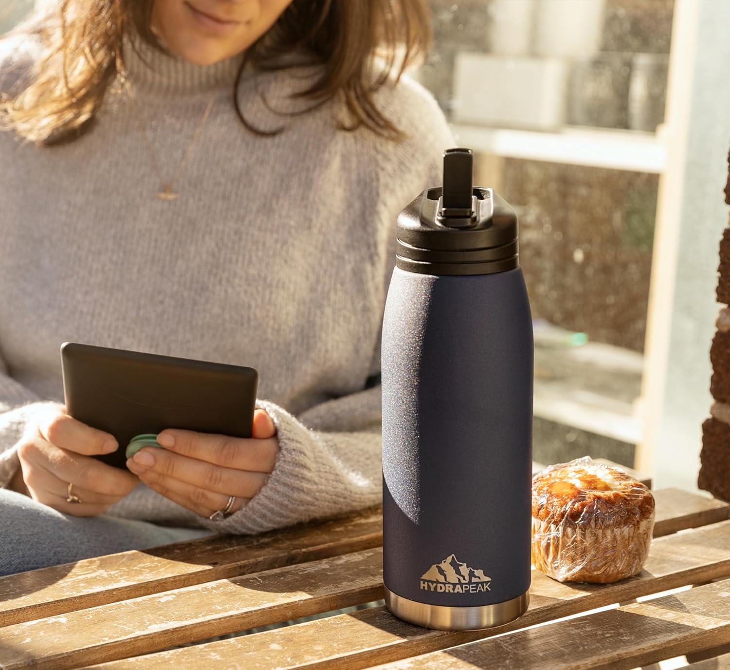 Hydrapeak Flow – Botella de agua aislada de 32 onzas con tapa con popote, botella de agua, botella de agua de metal, botellas de agua aisladas de
